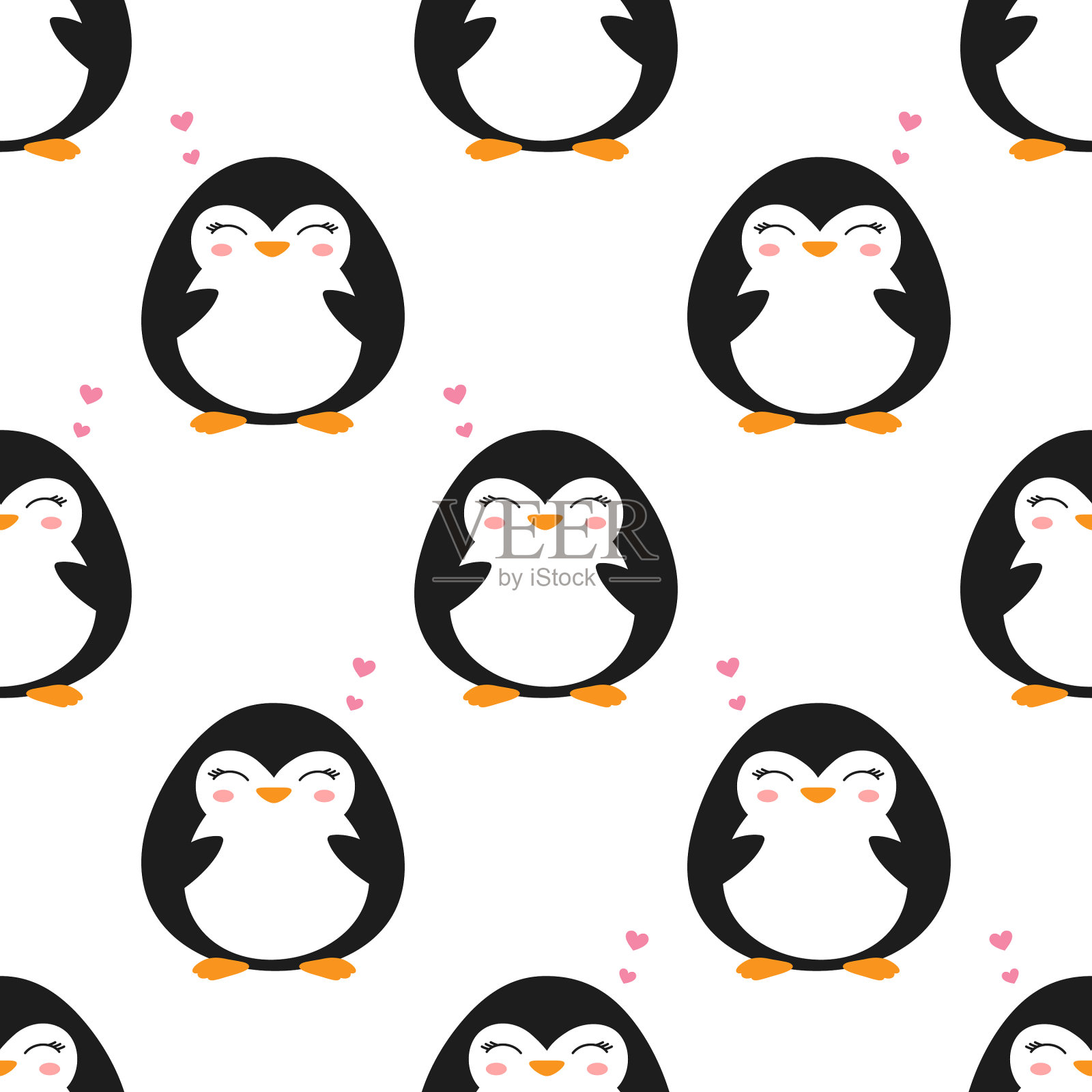 无缝模式企鹅孤立情人节插画图片素材
