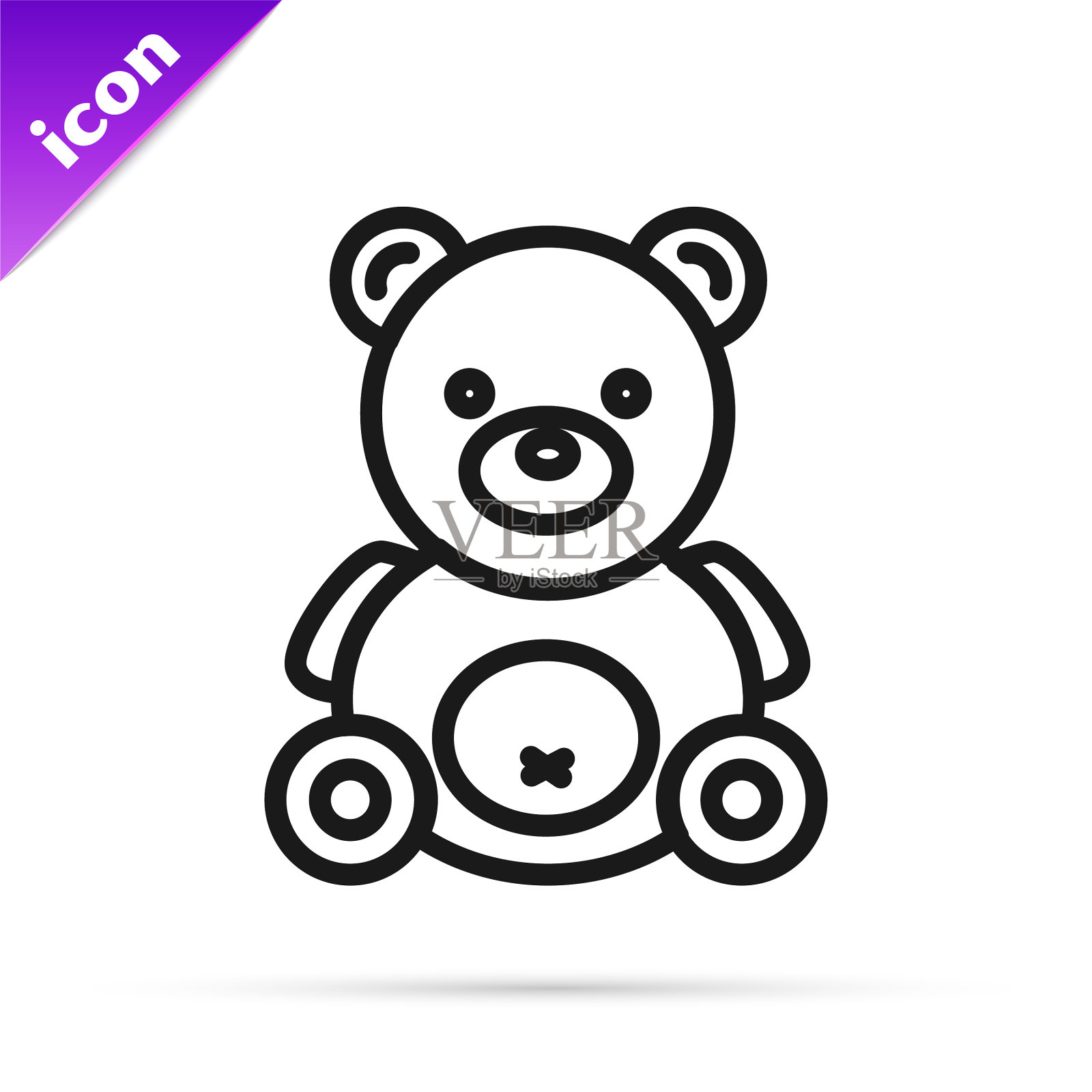 黑色线泰迪熊毛绒玩具图标隔离上图标素材