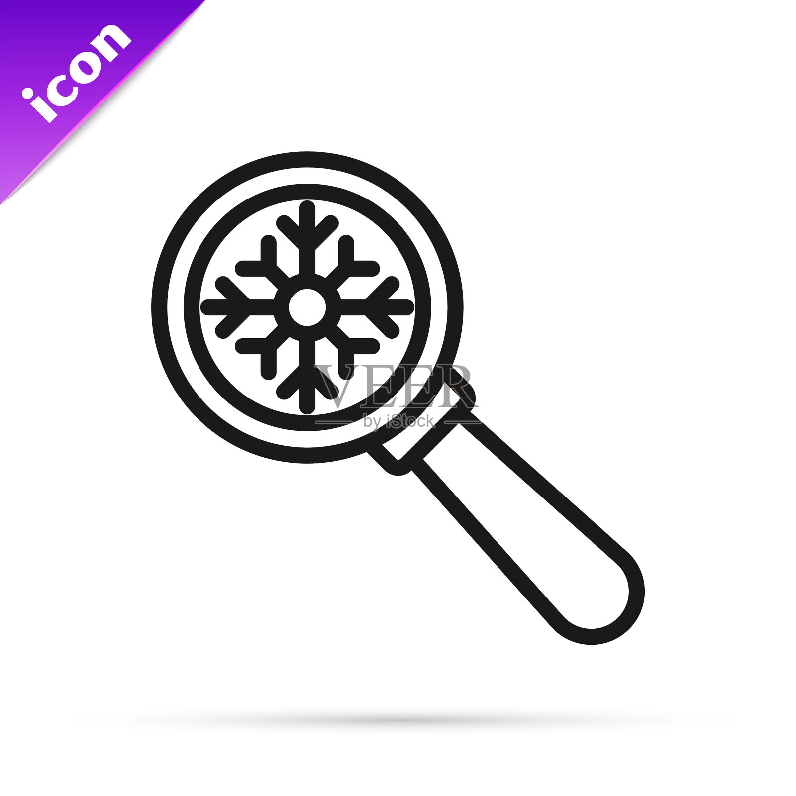 带有雪花图标的黑线放大镜插画图片素材