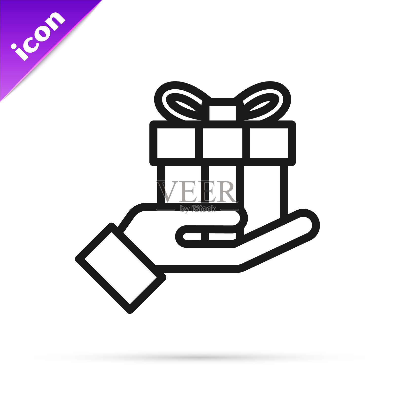 黑线礼品盒在手孤立图标上图标素材