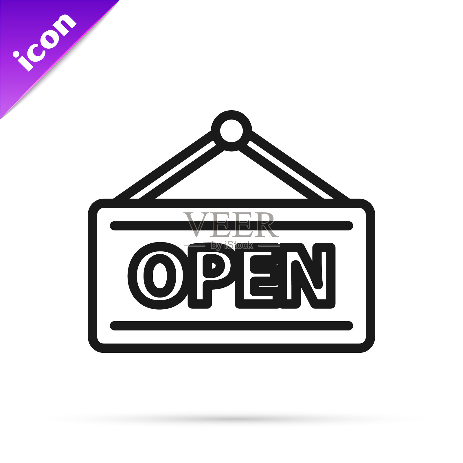 黑线悬挂标志，带有文字开门图标图标素材