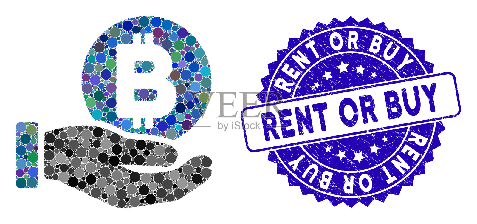 马赛克比特币支付手图标与痛苦插画图片素材