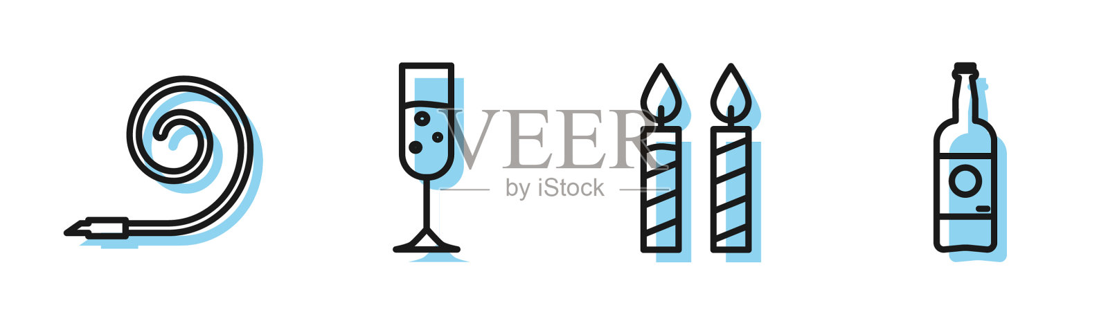 生日蛋糕蜡烛设线生日派对插画图片素材