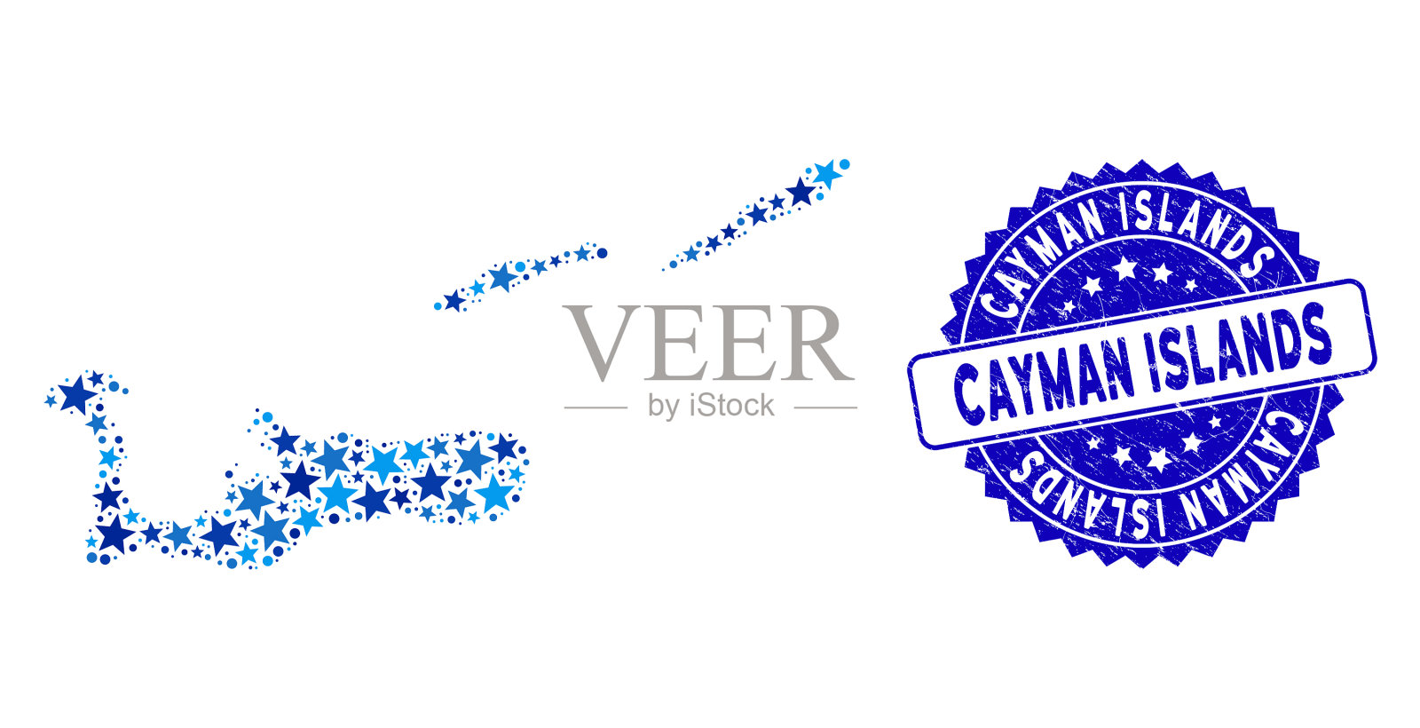 蓝星开曼群岛地图马赛克和遇险插画图片素材