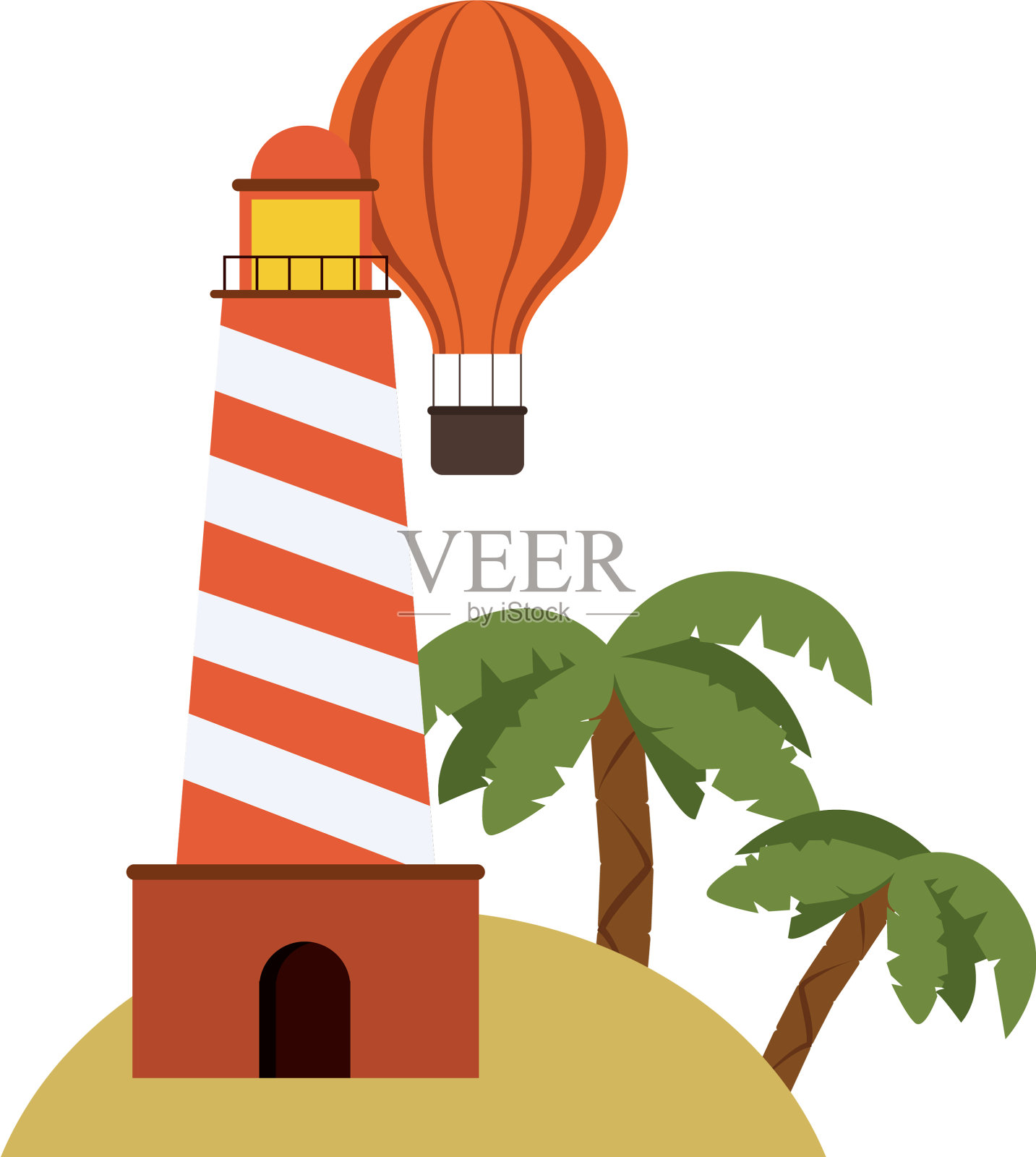 灯塔在海滩插画图片素材