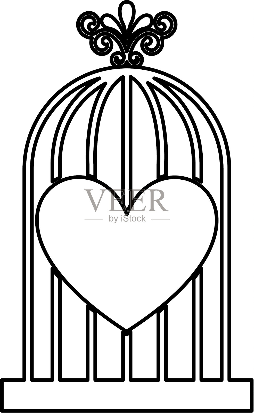 鸟笼与心隔绝的图标插画图片素材