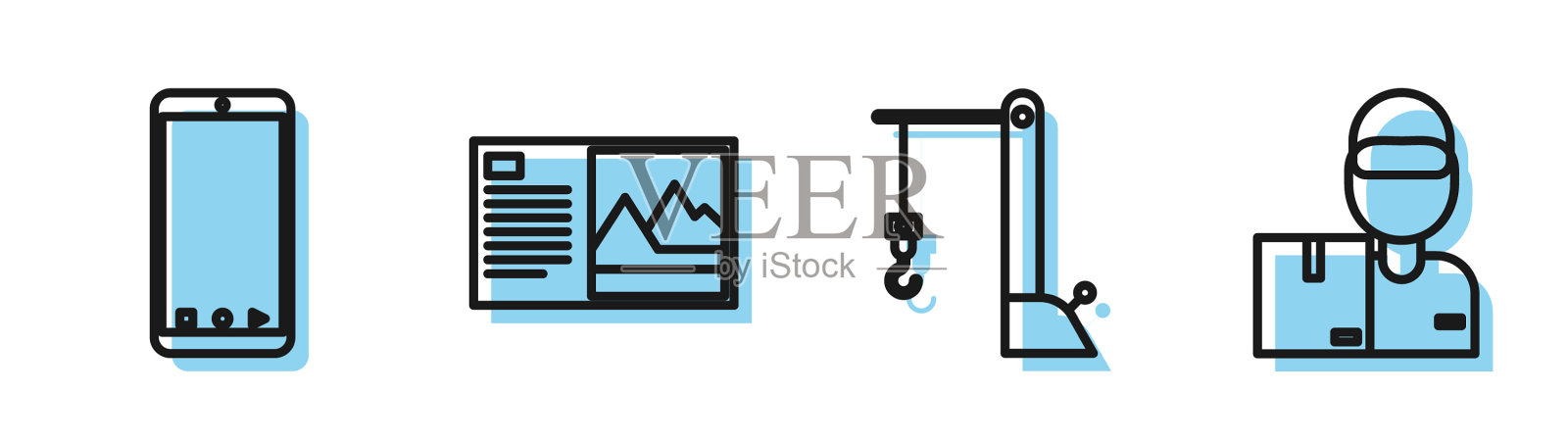 用app设置线港港吊车手机插画图片素材