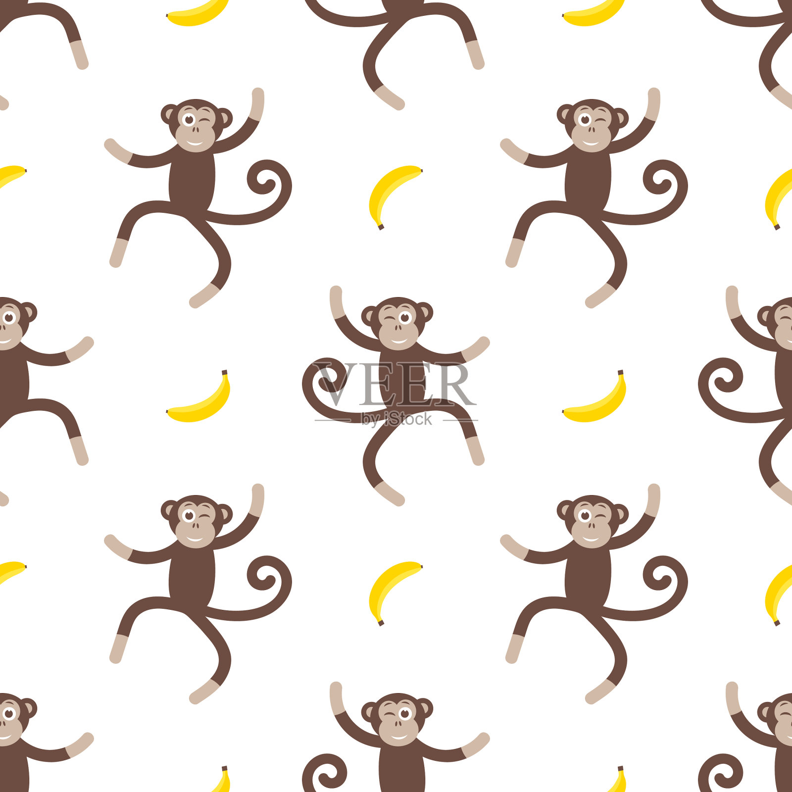 图案用滑稽的猴子和香蕉插画图片素材