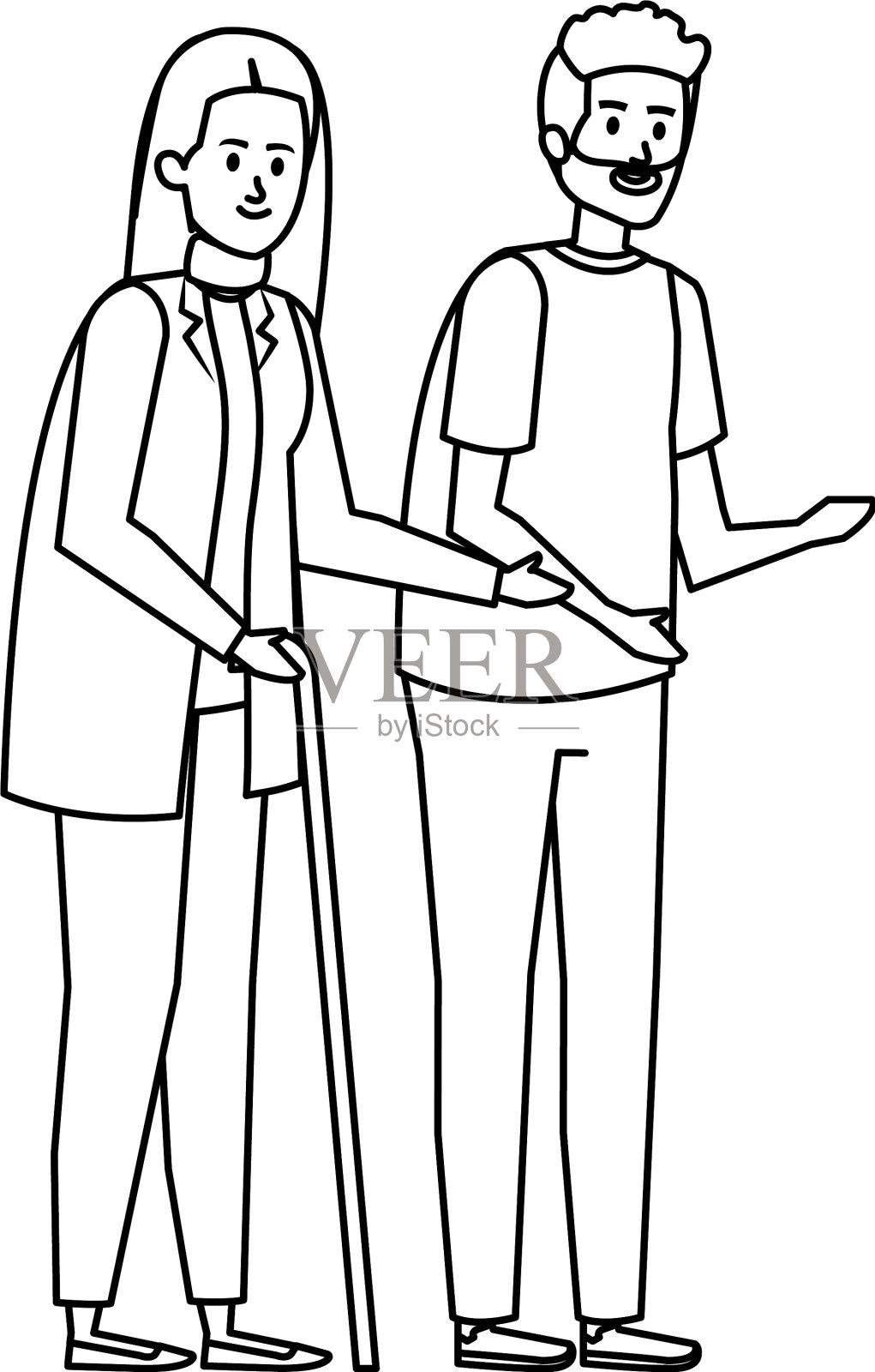 一对拄着拐杖的老夫妇设计元素图片