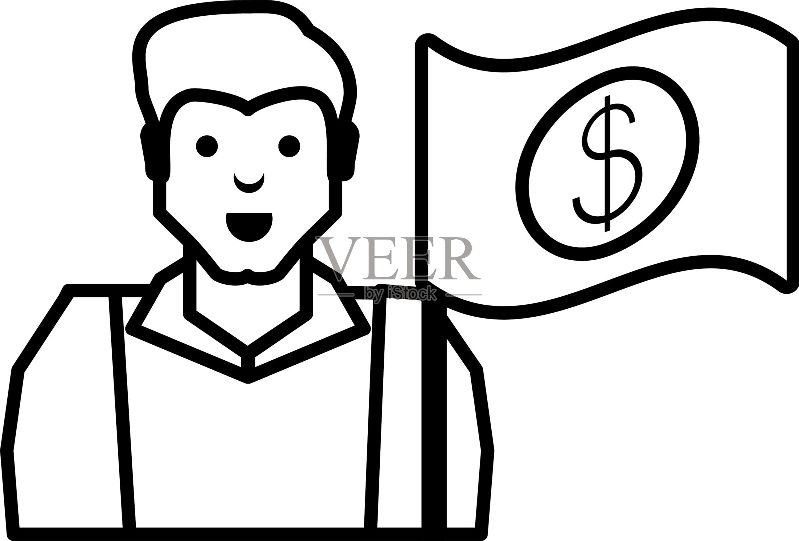 石油工业工人与钱旗插画图片素材