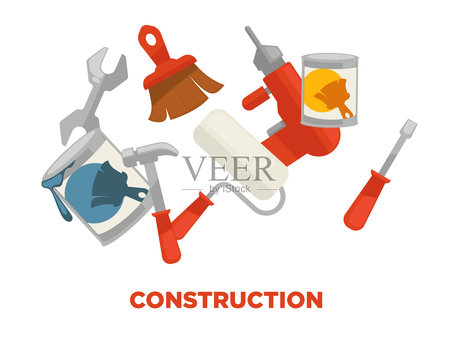 施工工具色彩斑斓，设置孤立设计元素图片