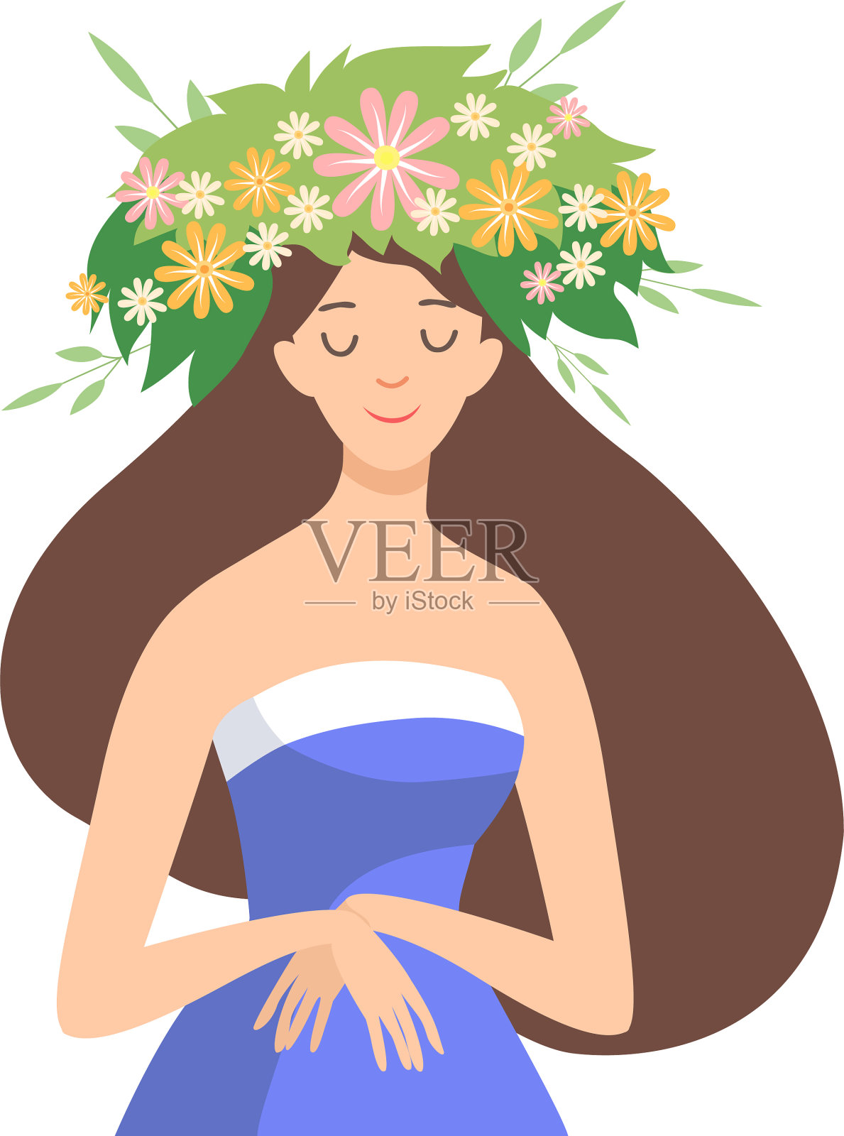 戴着花环的年轻美丽的女人设计元素图片