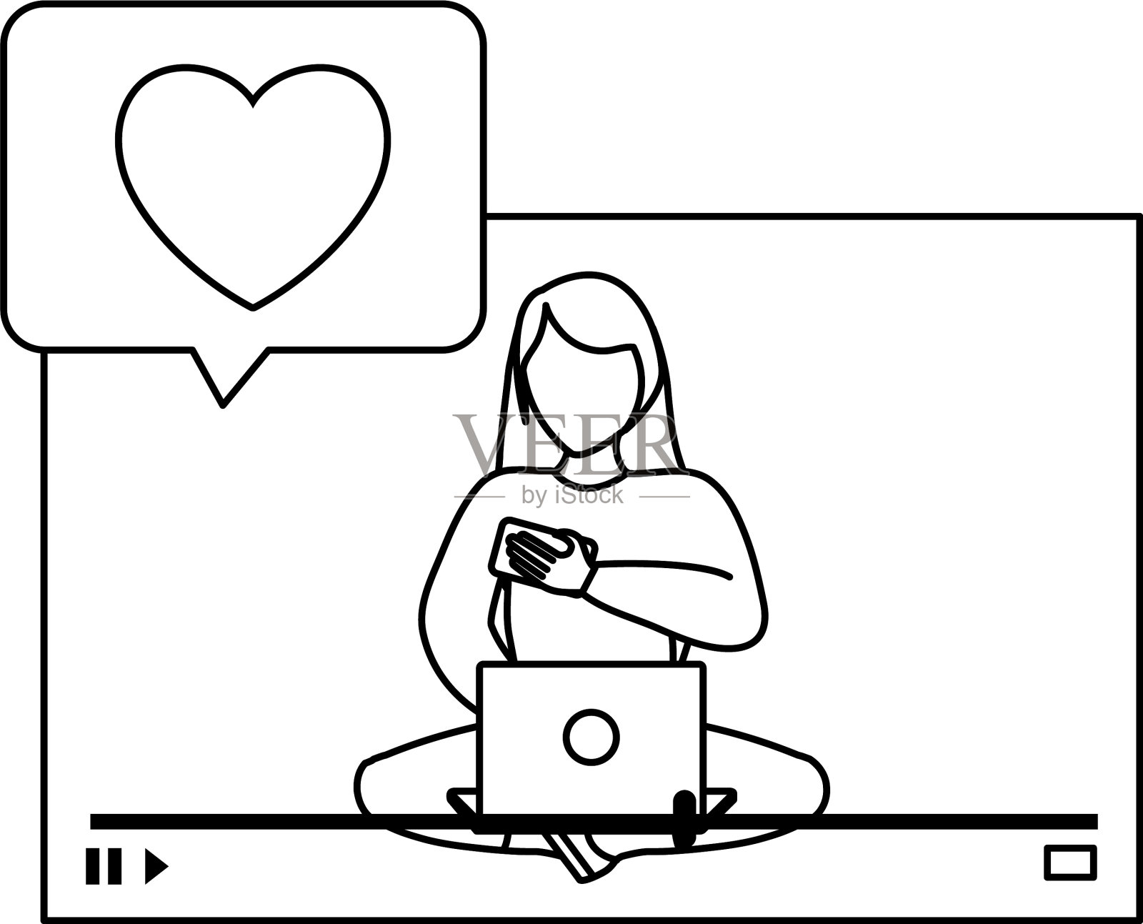 坐着用笔记本电脑说话的女人设计元素图片