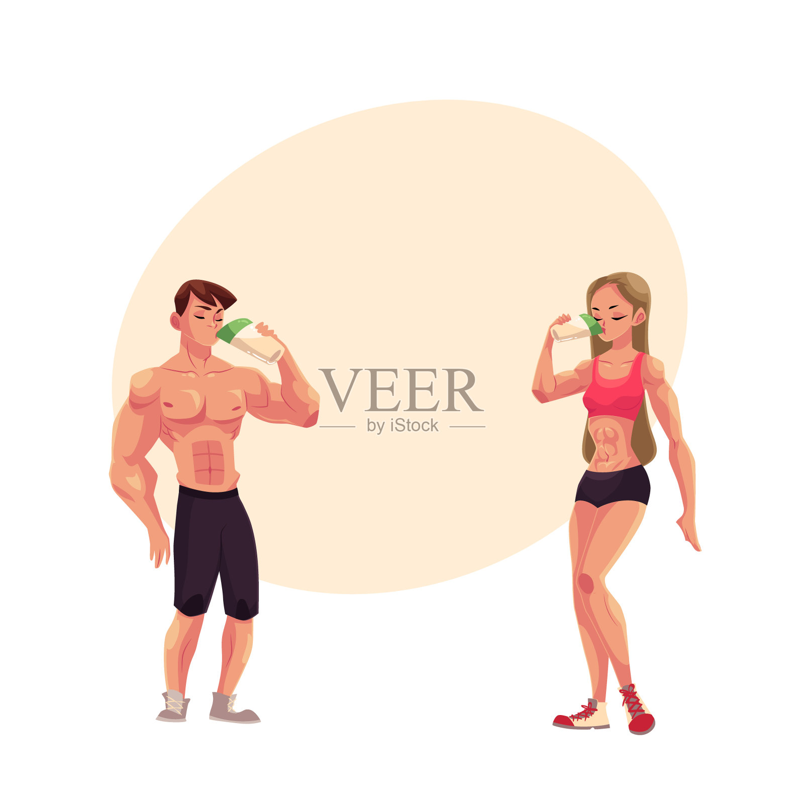 男人和女人健美运动员举重运动员喝酒设计元素图片