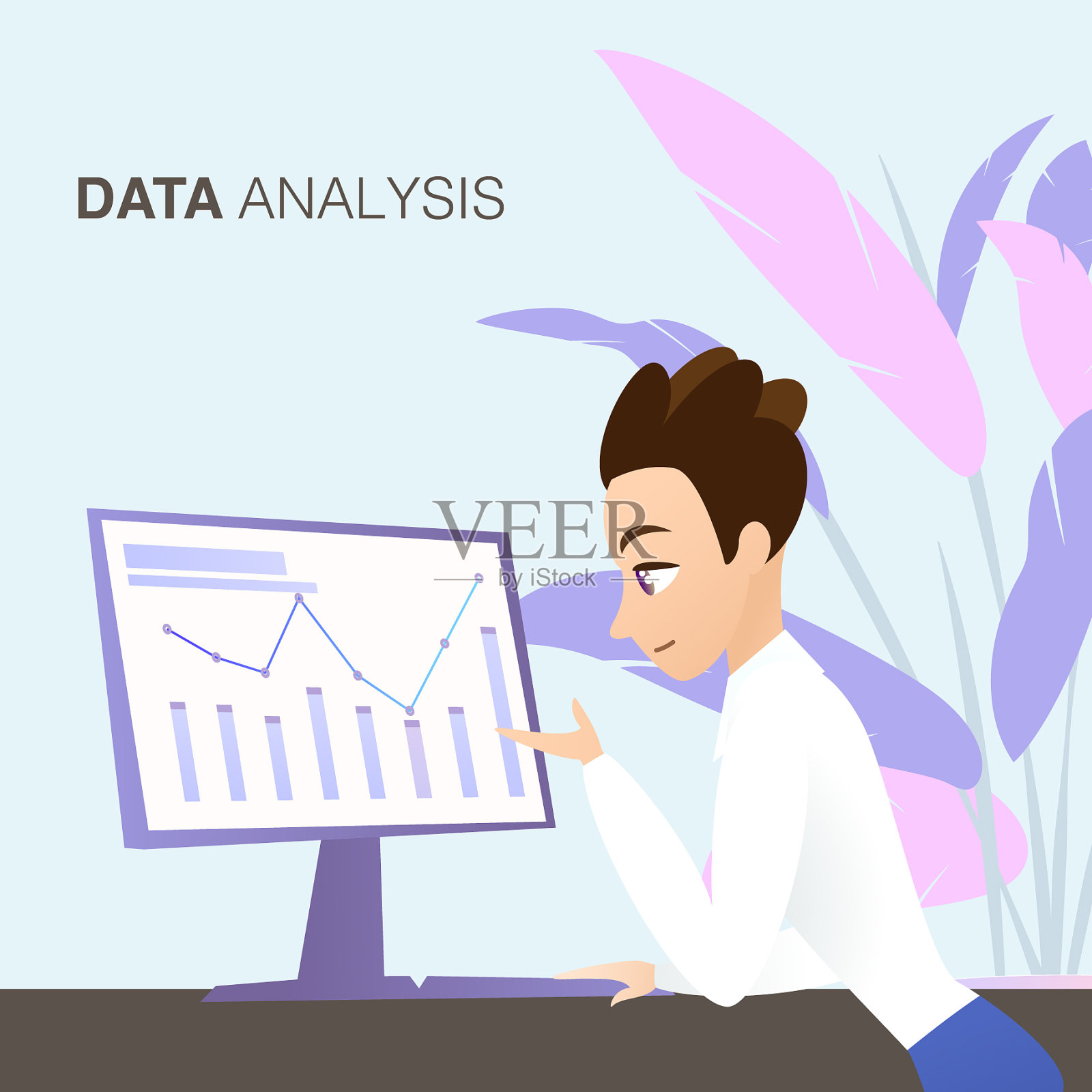 年轻人在看商业图表数据分析插画图片素材