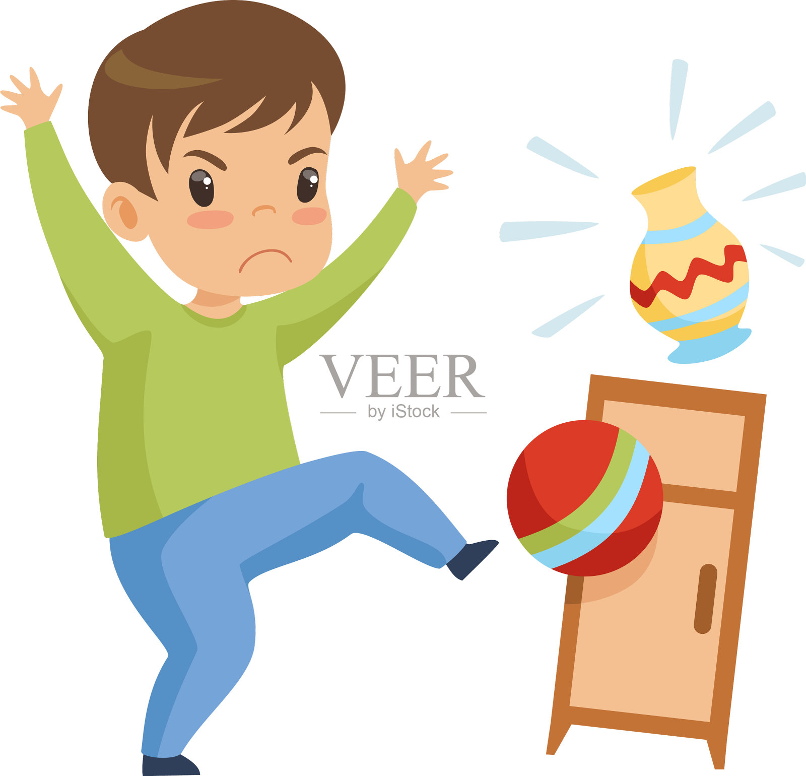 可爱淘气的男孩在家里玩球坏了设计元素图片