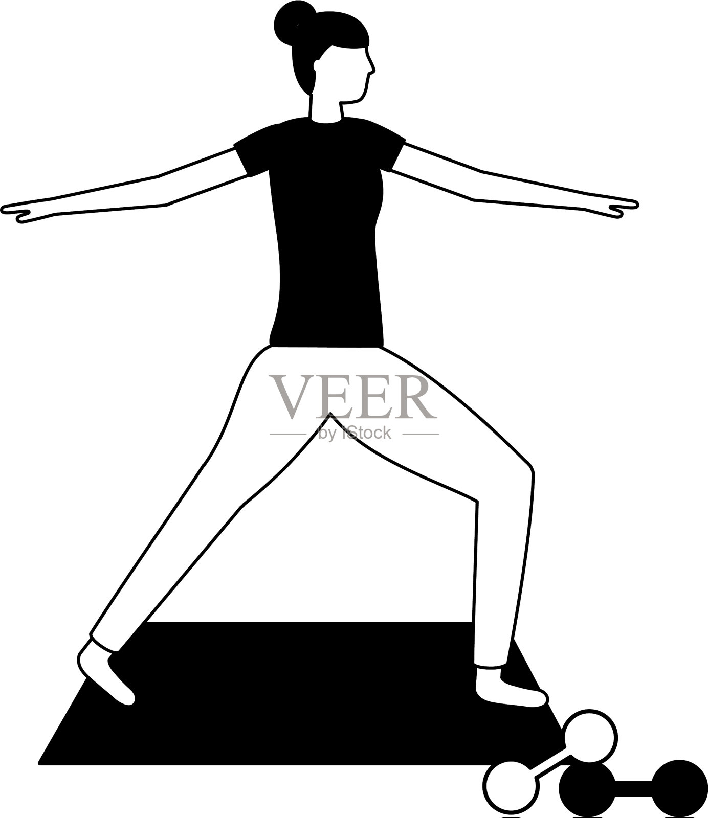 用垫子和哑铃做瑜伽的女人设计元素图片