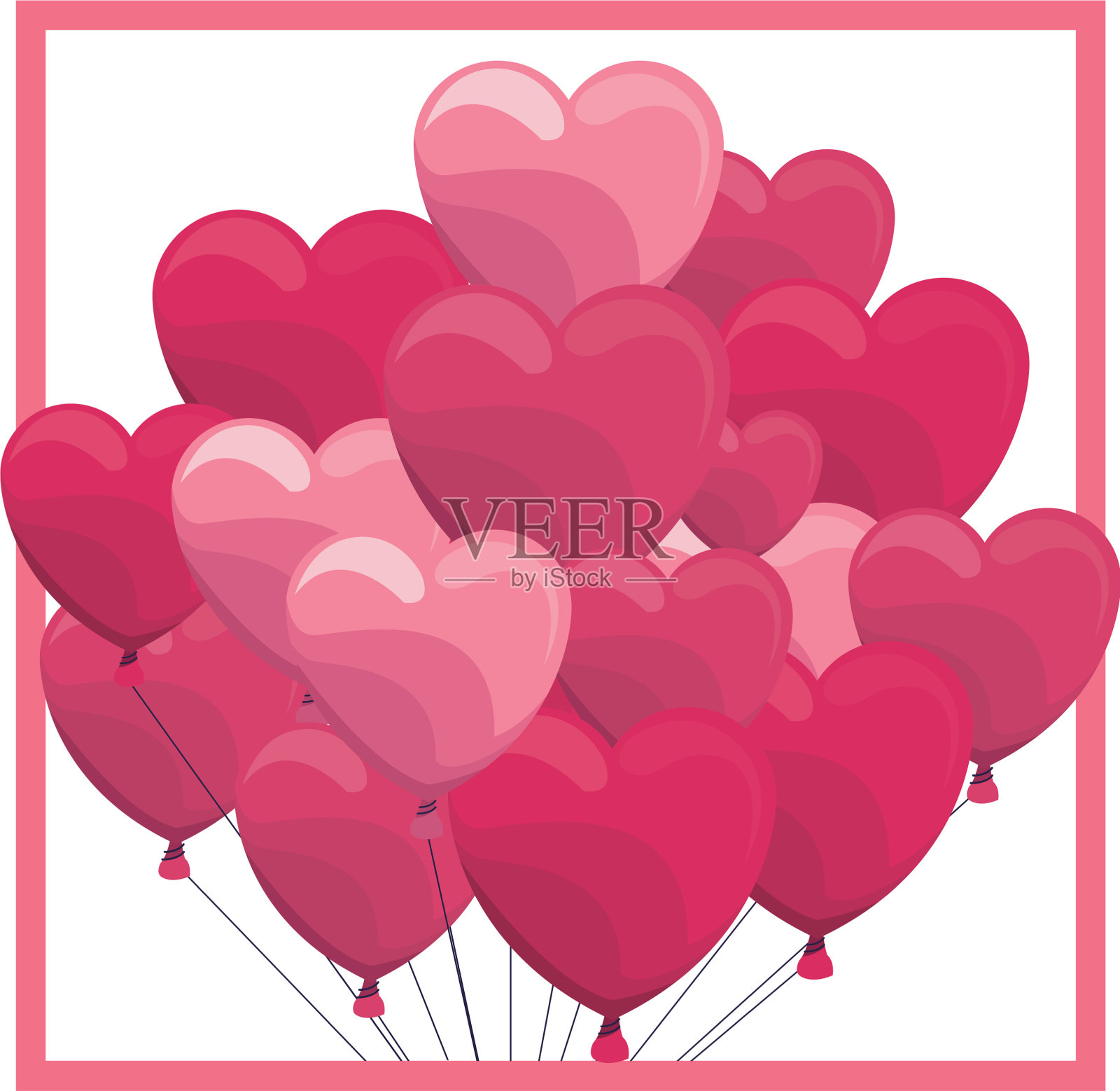 心形气球在框架上插画图片素材