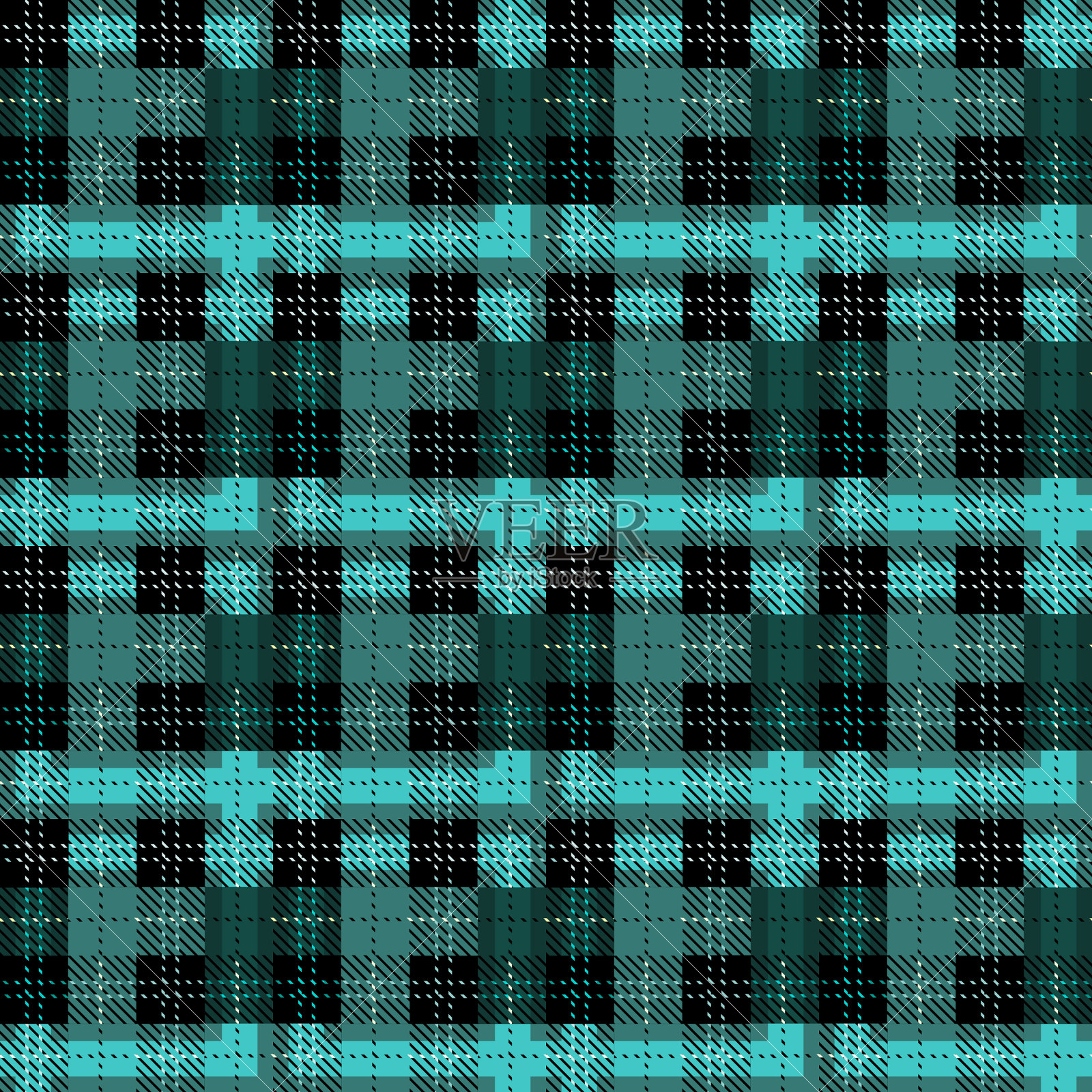 冬季水牛格子无缝图案-经典插画图片素材