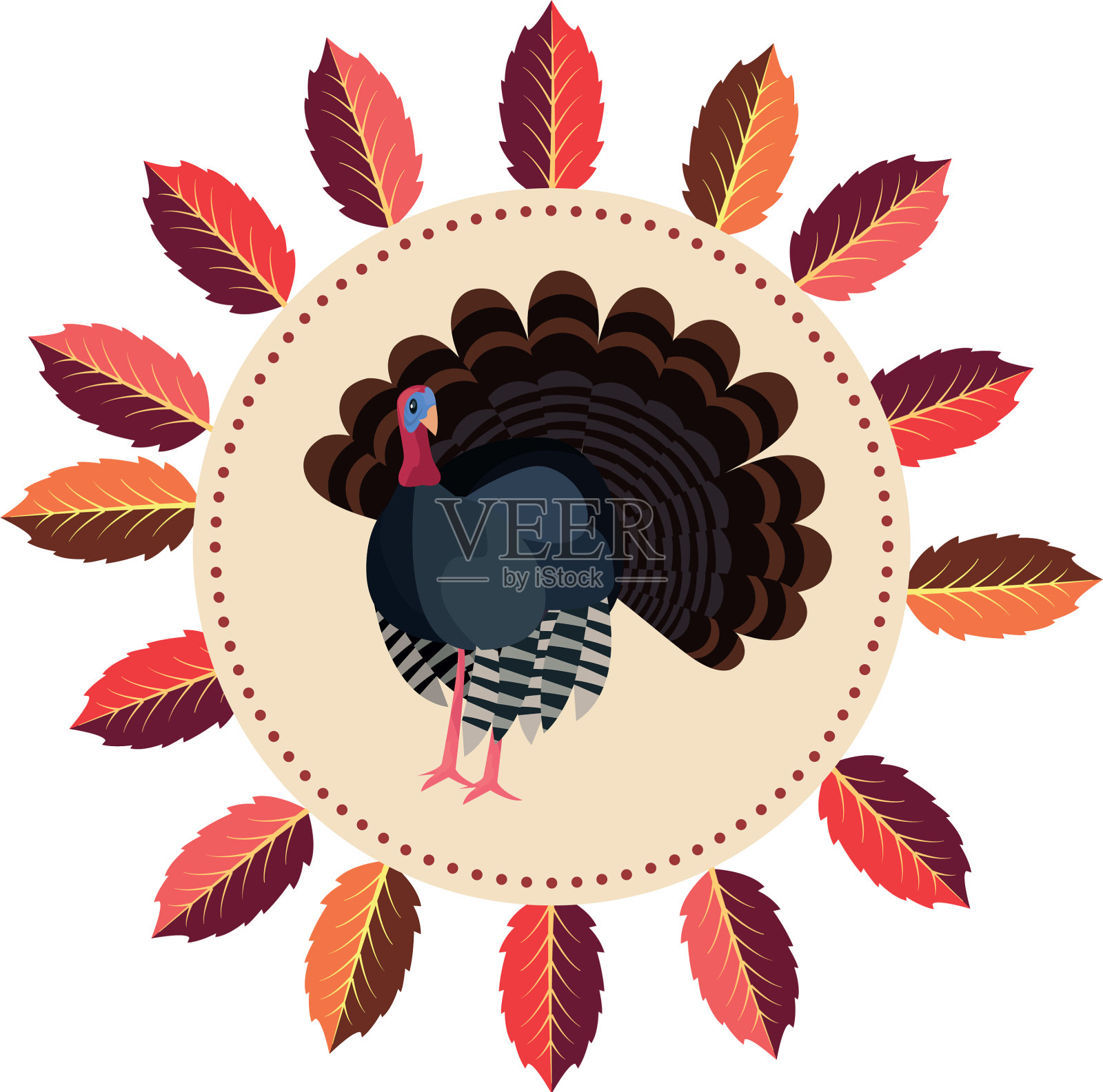 感恩节火鸡叶子贴纸设计元素图片