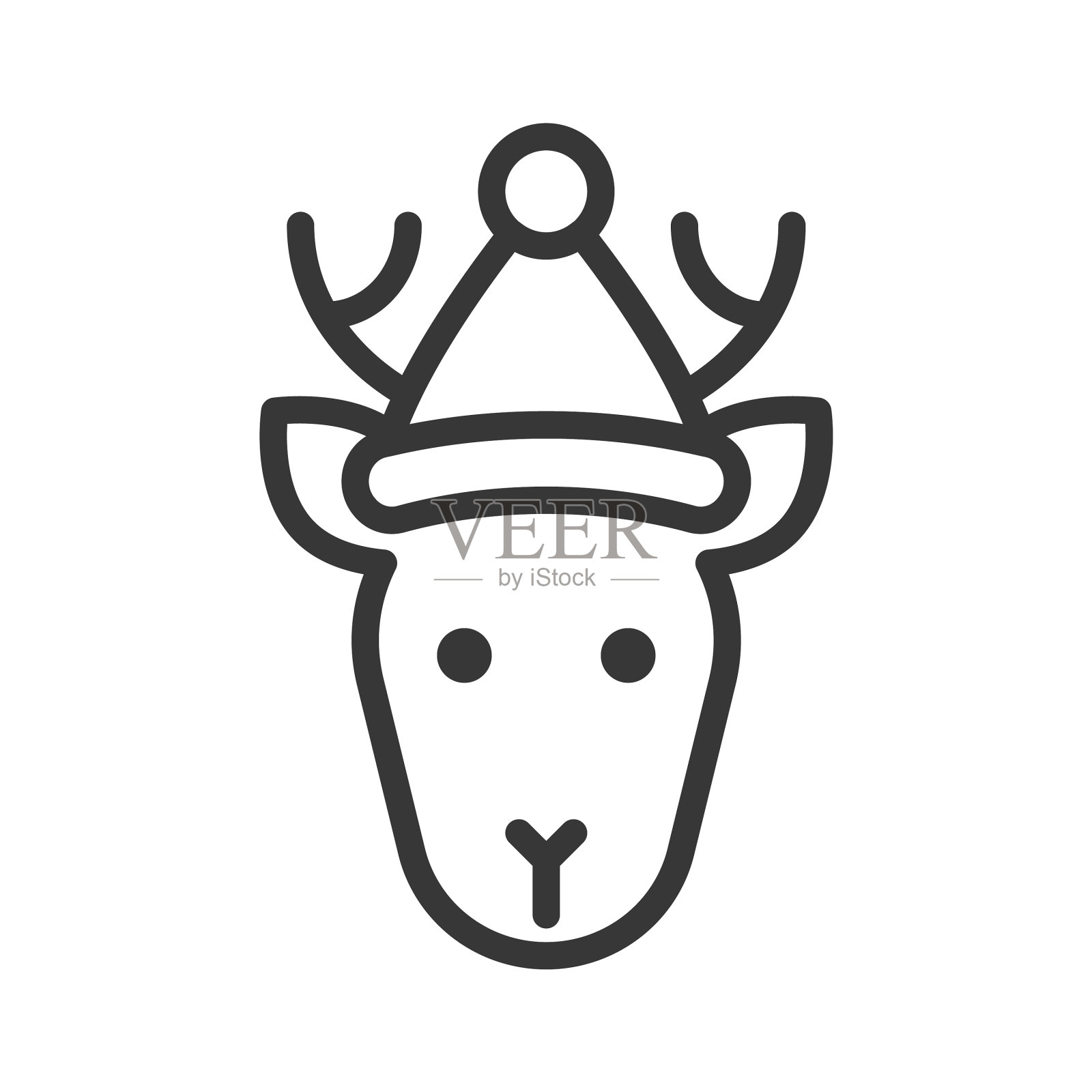 戴着圣诞老人帽子的鹿的轮廓图标可编辑设计元素图片