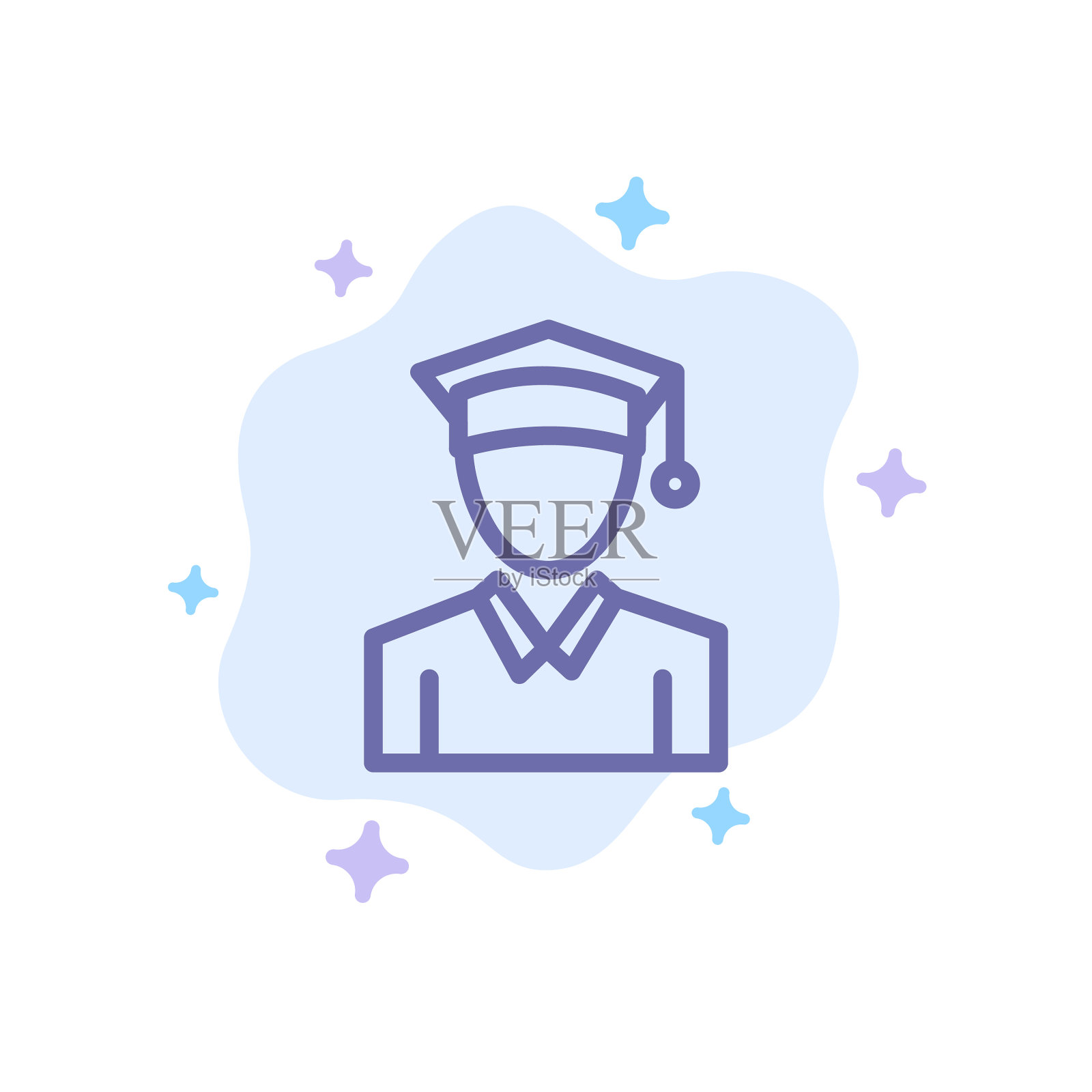 帽子教育毕业蓝色图标上的抽象插画图片素材