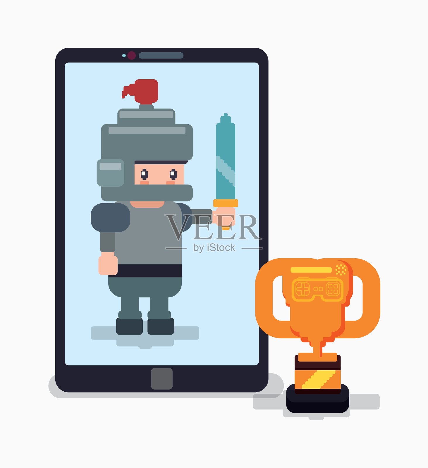 智能手机骑士奖杯网游插画图片素材