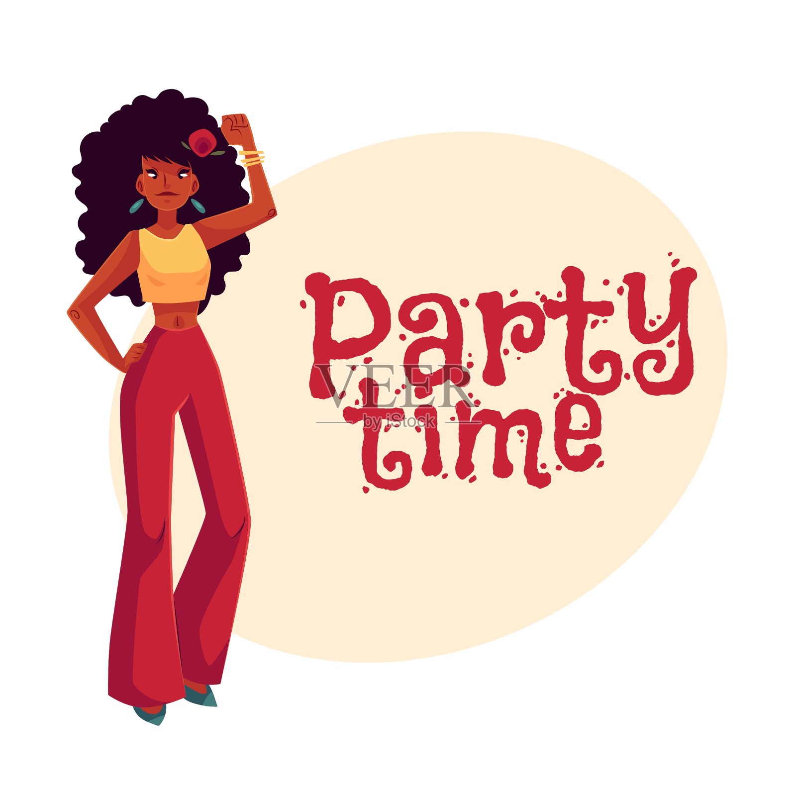 穿着20世纪60年代风格裤子的年轻非洲妇女设计元素图片