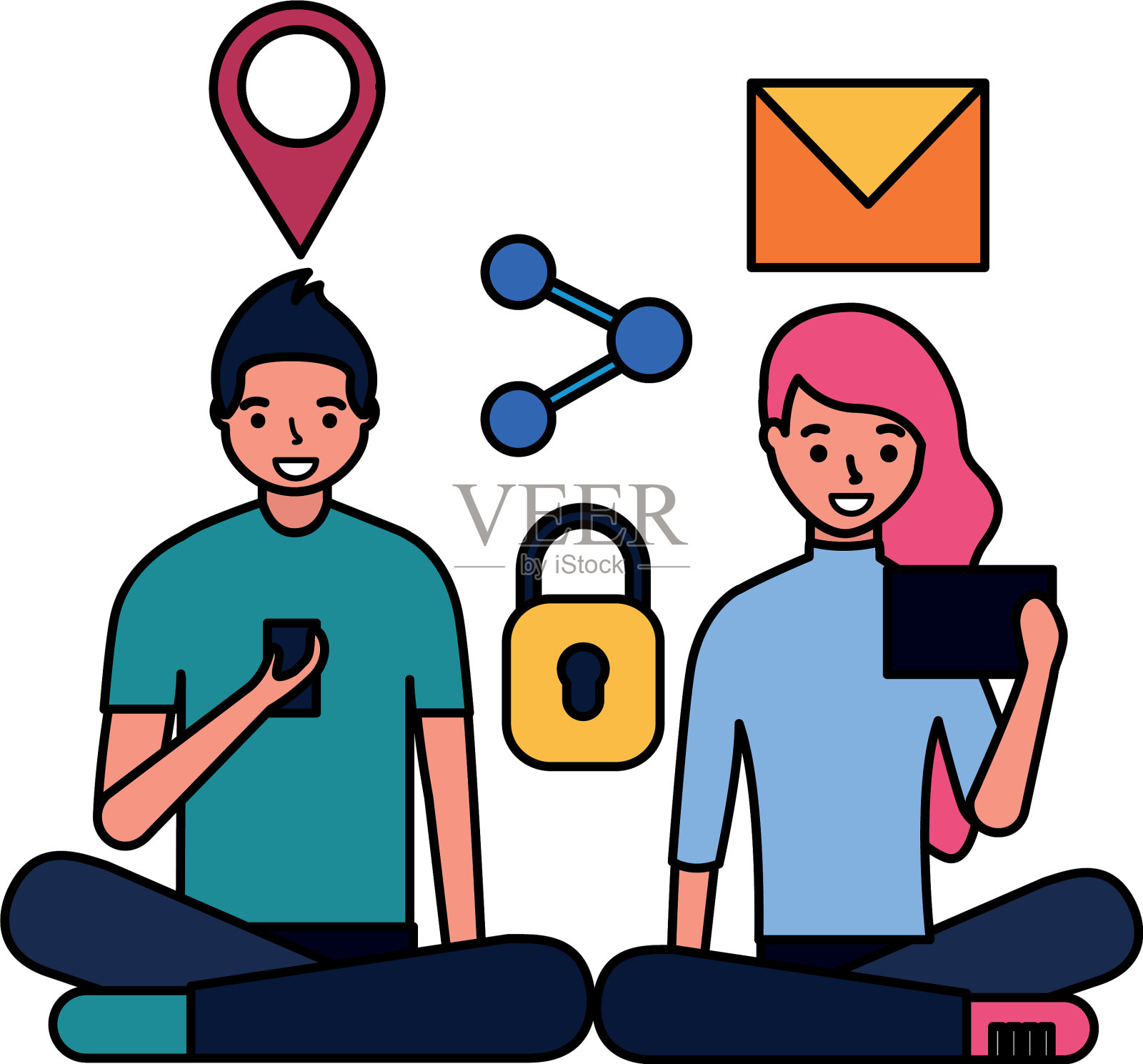 男人和女人使用手机设计元素图片