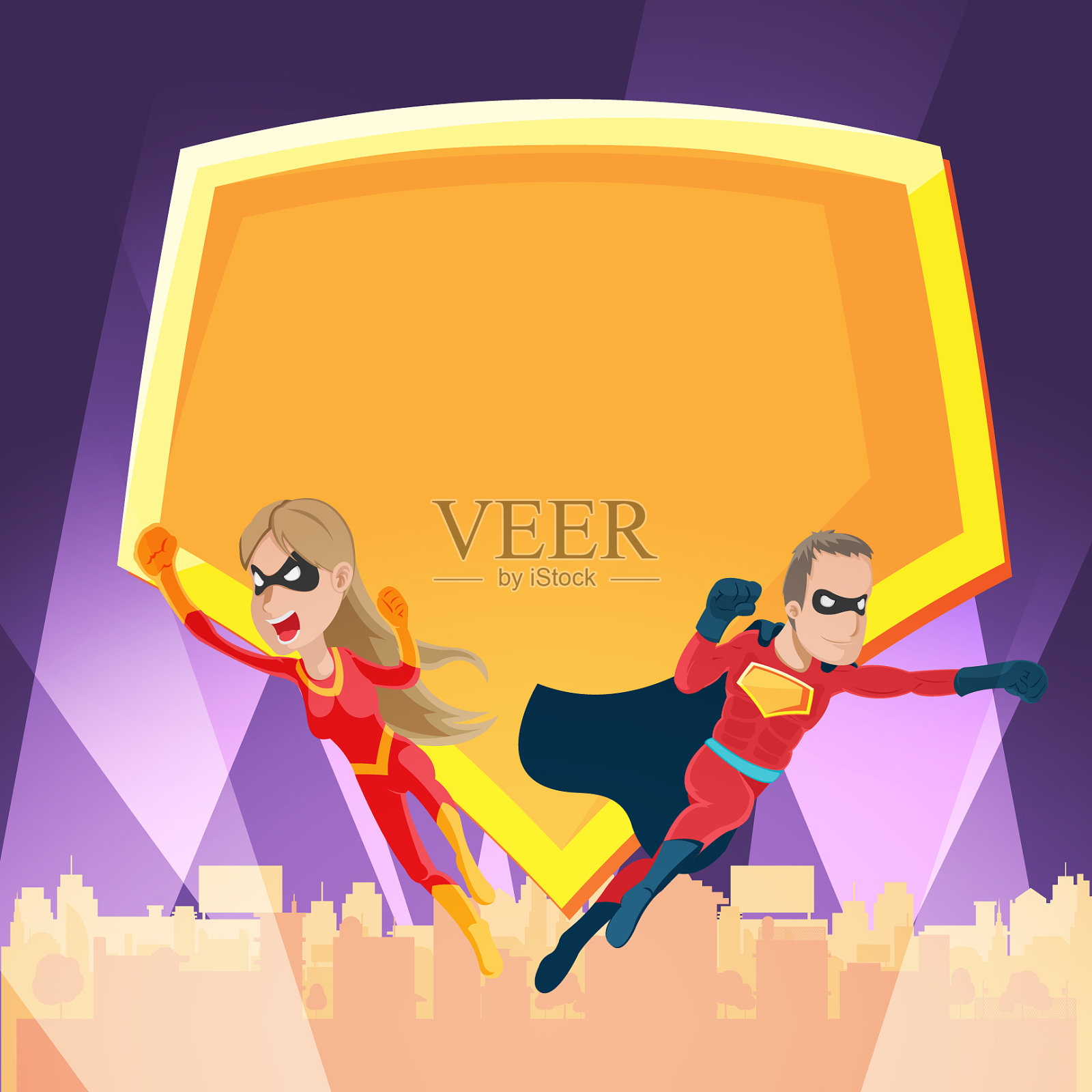 城市超级英雄之夜动作秀插画图片素材