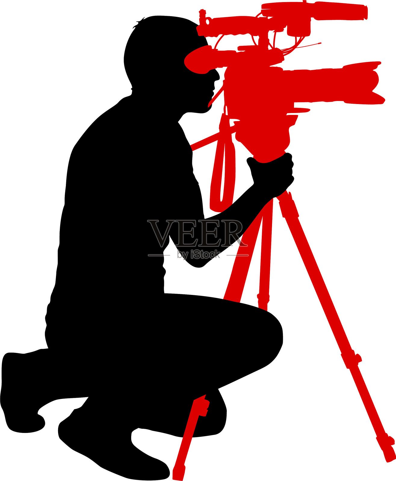 摄影师用摄像机在白色上拍摄剪影插画图片素材