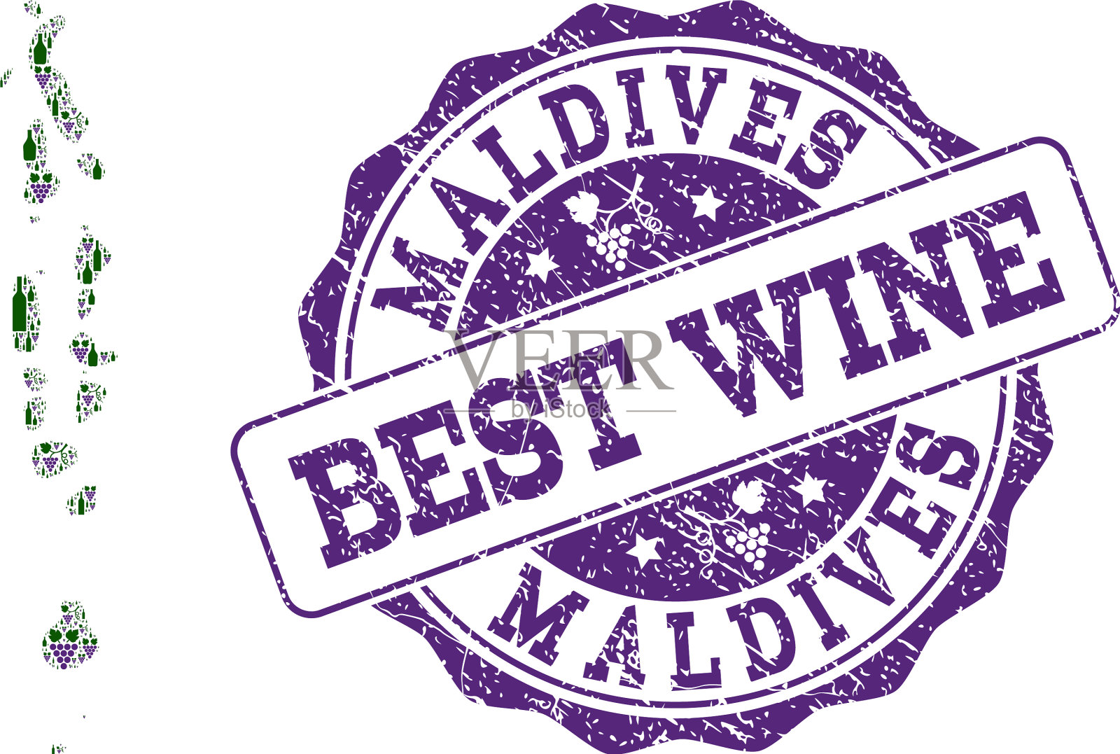 葡萄酒拼贴地图的马尔代夫和最好插画图片素材