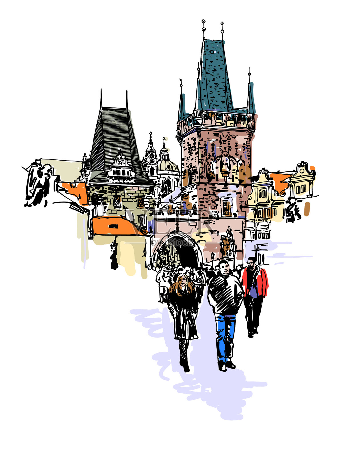 布拉格的查尔斯桥塔设计元素图片