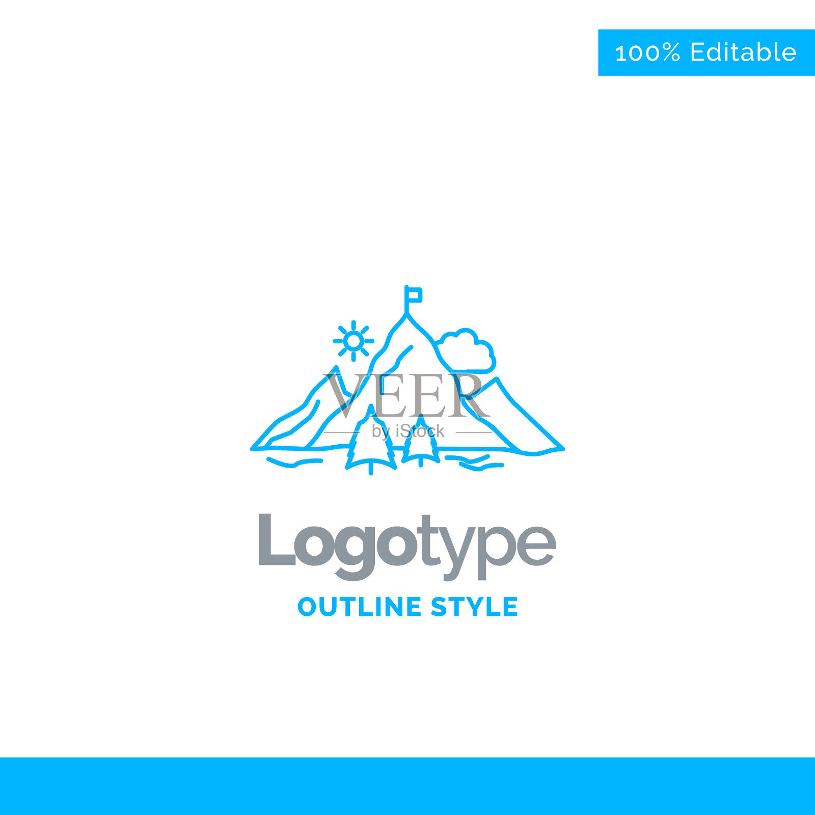 蓝色标志设计为成就旗任务插画图片素材