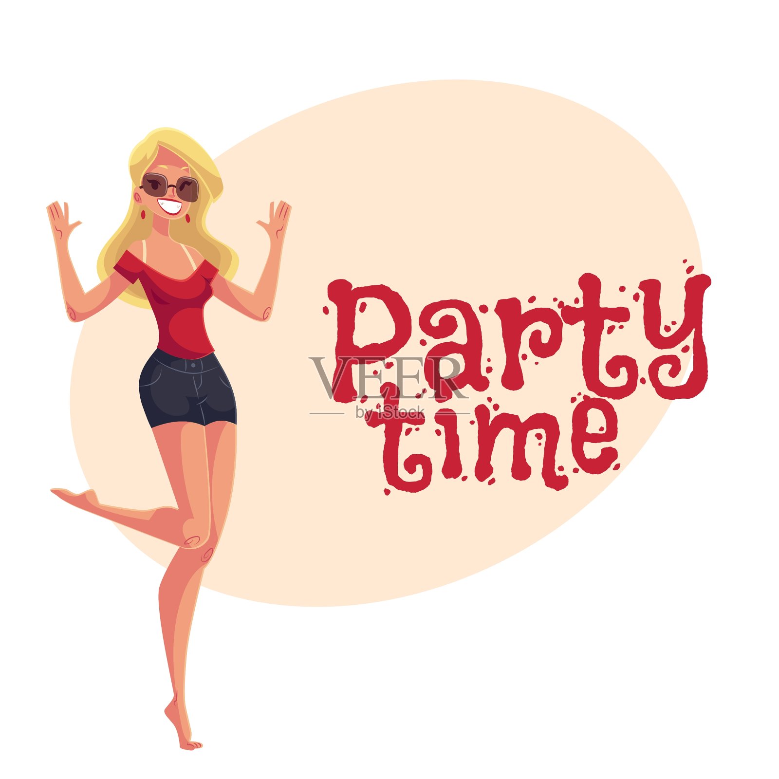 年轻的赤脚女人戴着太阳眼镜跳舞设计元素图片