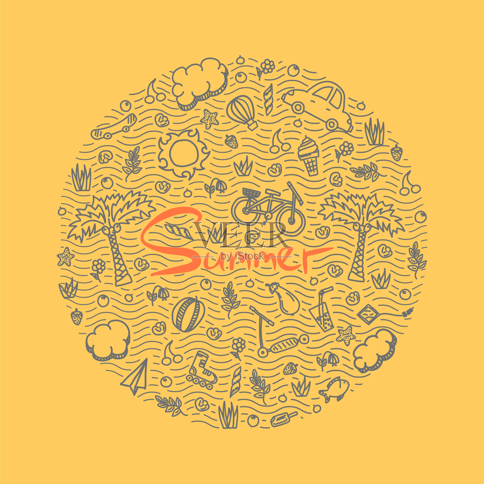 一个色彩鲜艳的暑假涂鸦插画图片素材