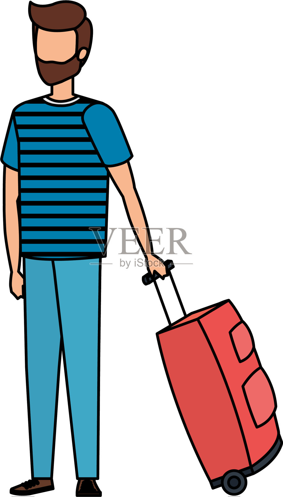 带着行李箱旅行的年轻人插画图片素材