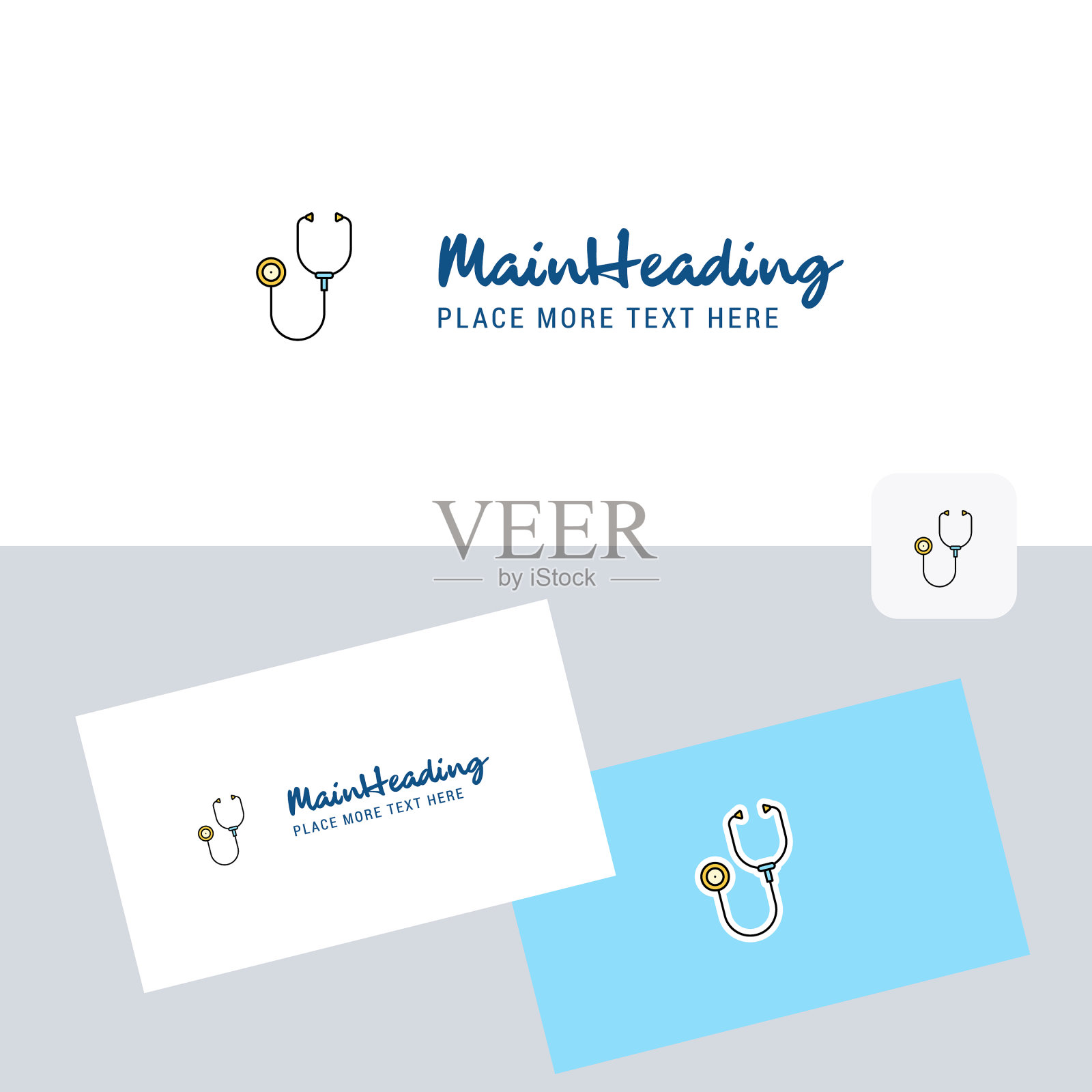 带有名片模板的听诊器标识插画图片素材