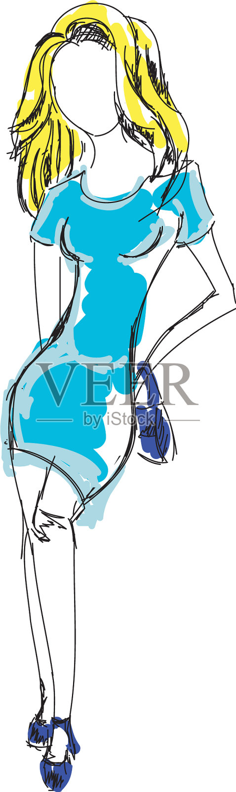 画着彩色衣服的年轻女孩设计元素图片