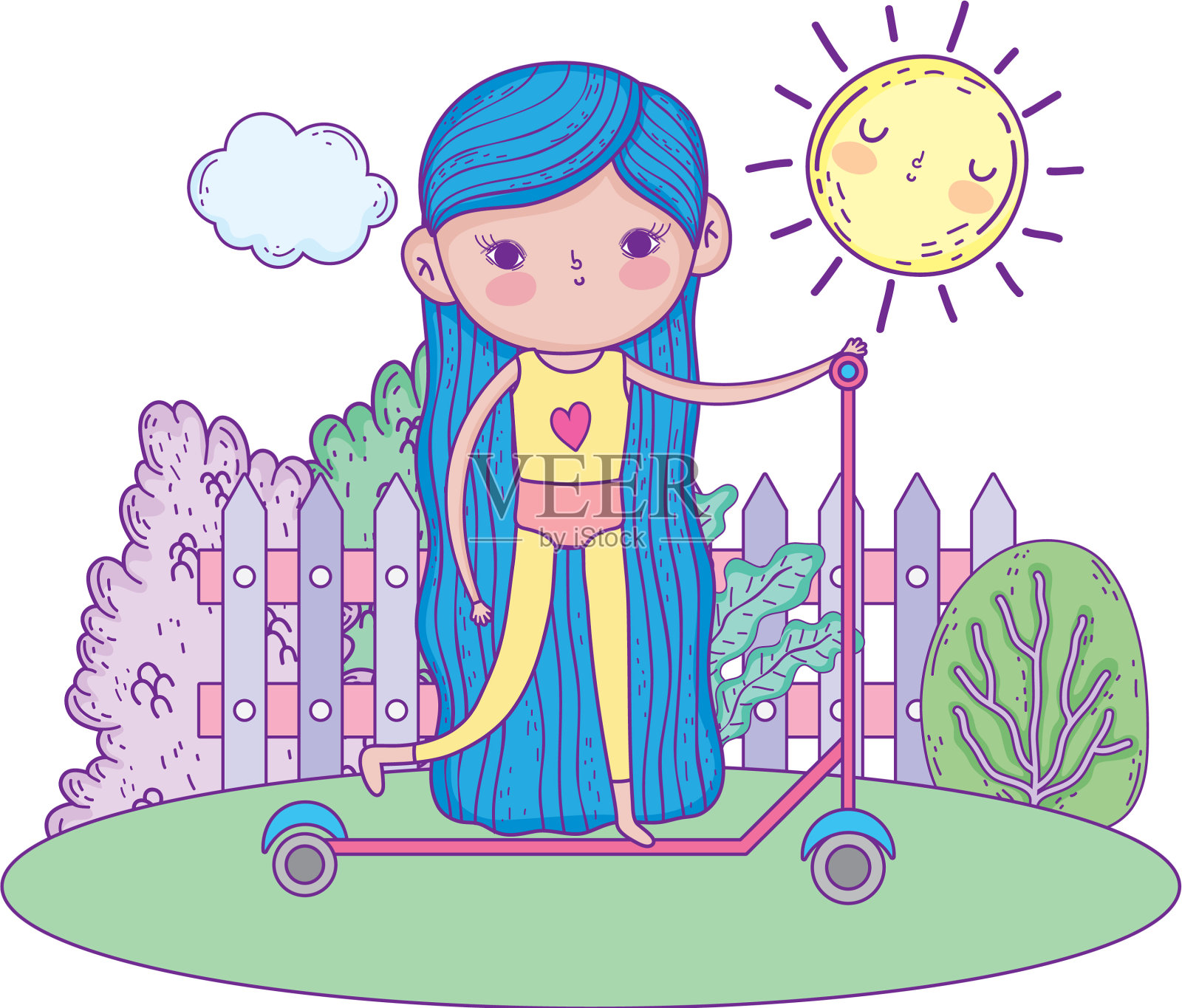 装在滑板上的可爱小女孩设计元素图片