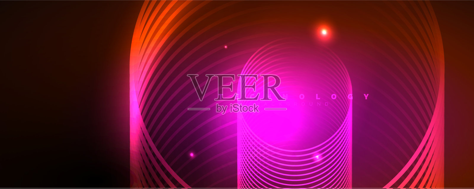 明亮的霓虹灯圈和波浪线发光发亮插画图片素材