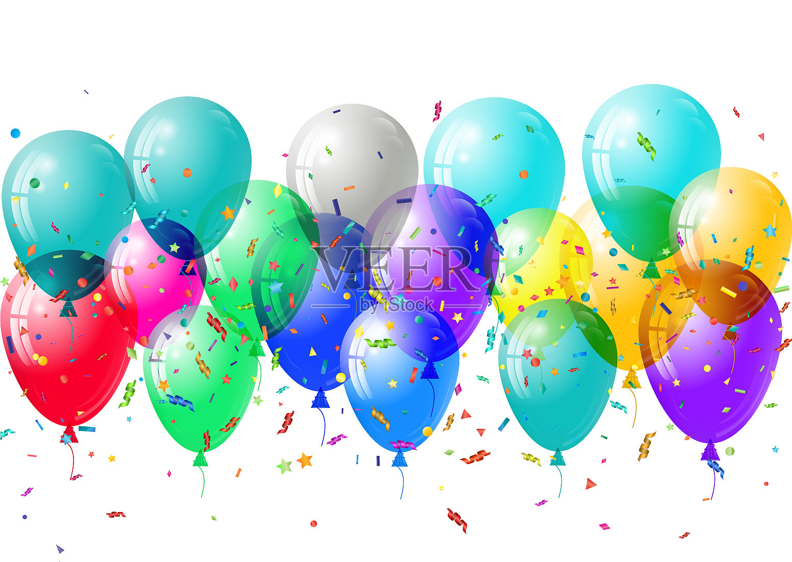 抽象的五彩纸屑和气球背景插画图片素材