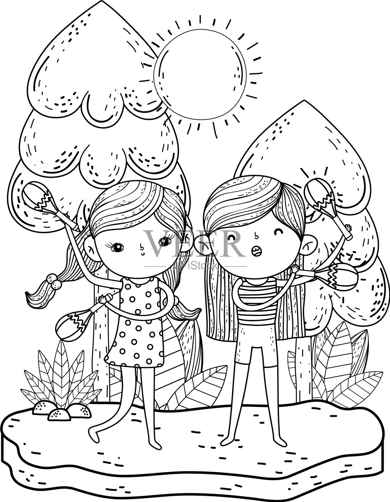 可爱的小女孩在操场上玩沙球设计元素图片