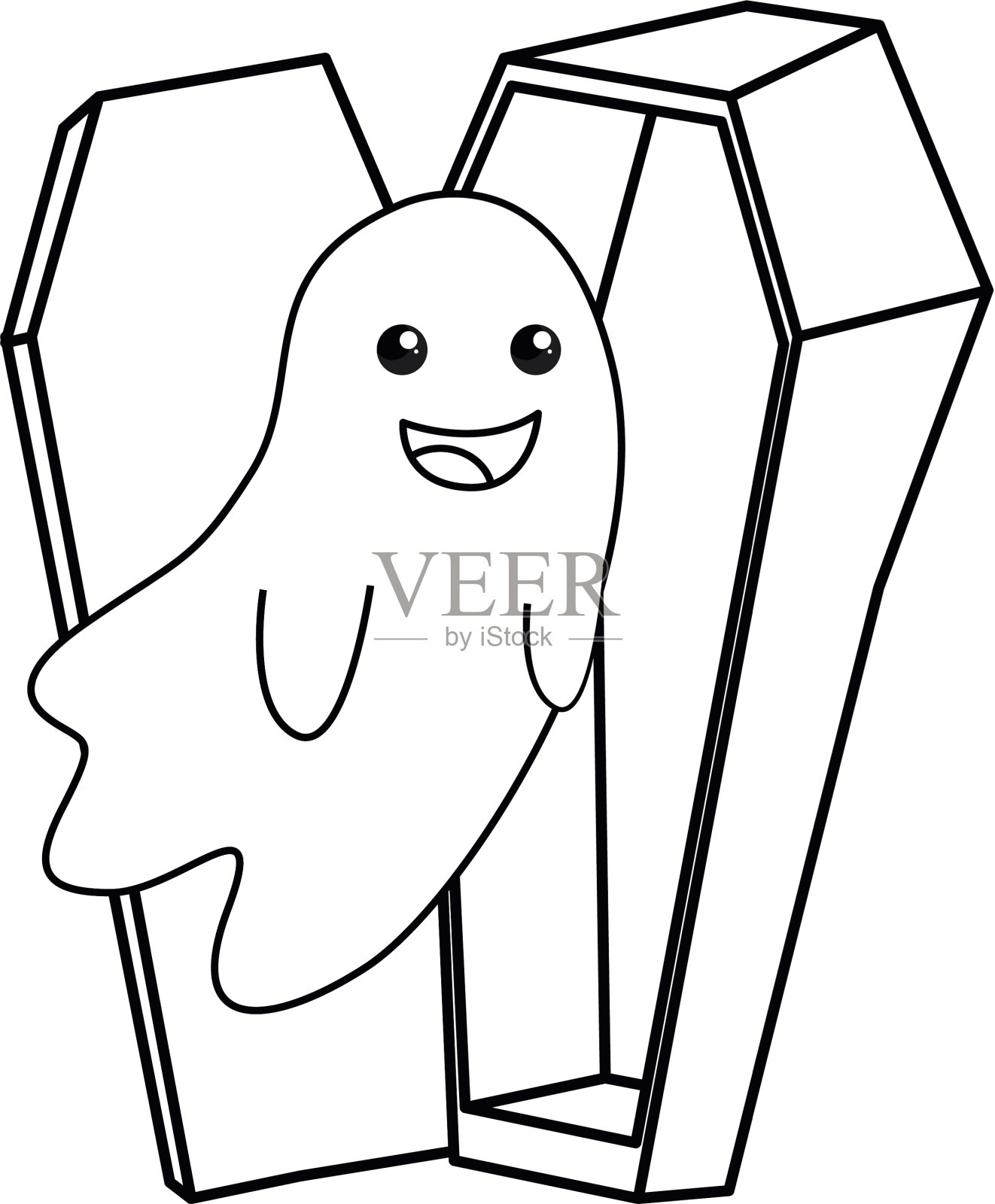 可爱的鬼魂出来棺材万圣节派对插画图片素材