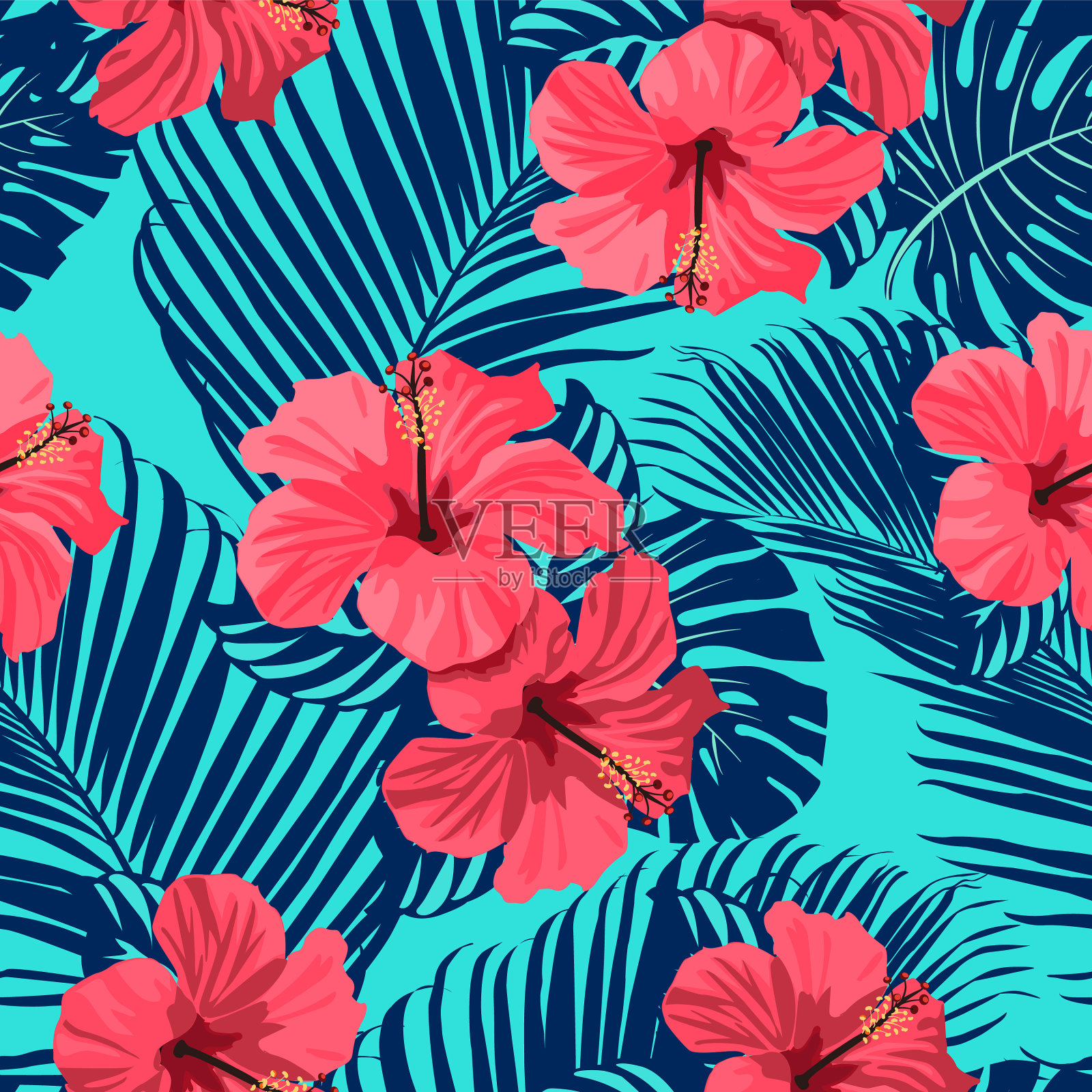 鹤望兰棕榈模式插画图片素材