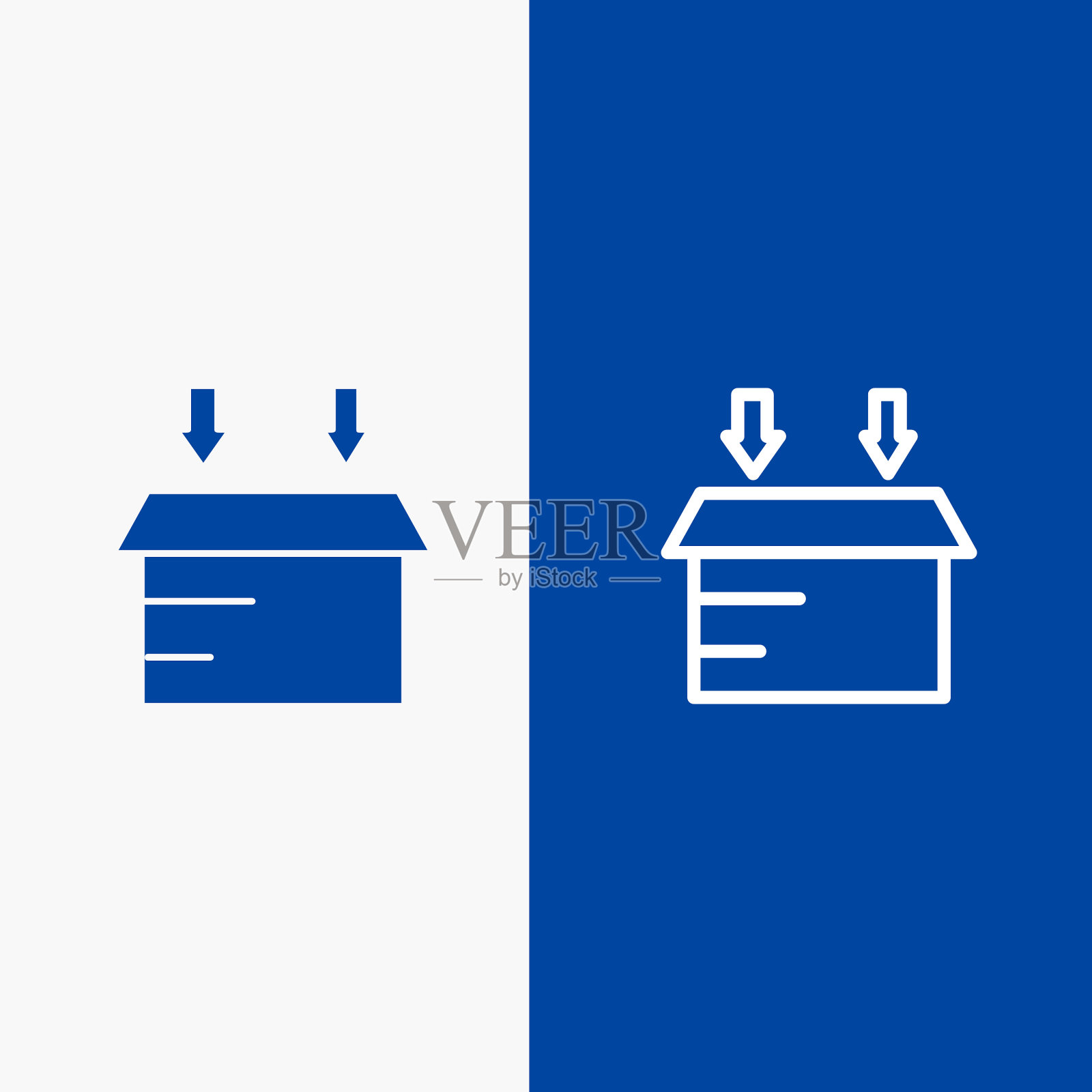 盒子物流开线和字形固体图标蓝色插画图片素材