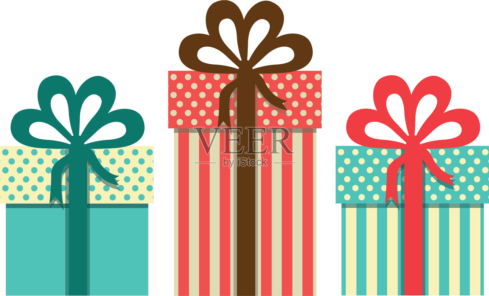 彩色礼品盒与装饰丝带插画图片素材