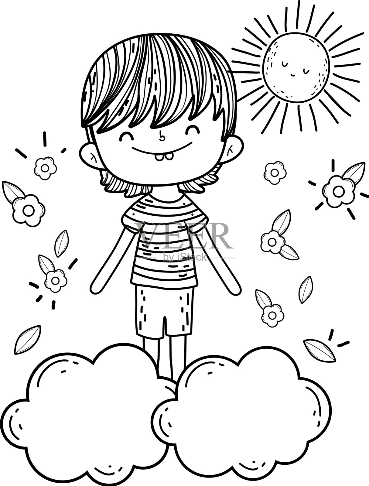 可爱的小男孩在云彩的性格设计元素图片