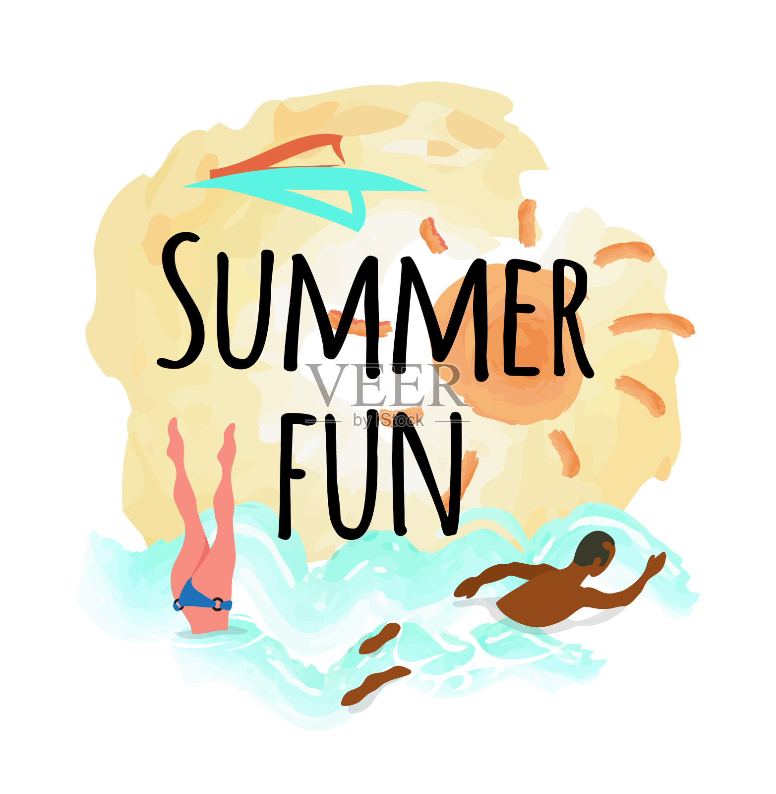 夏季有趣的象征女人潜水非裔美国人男人设计元素图片