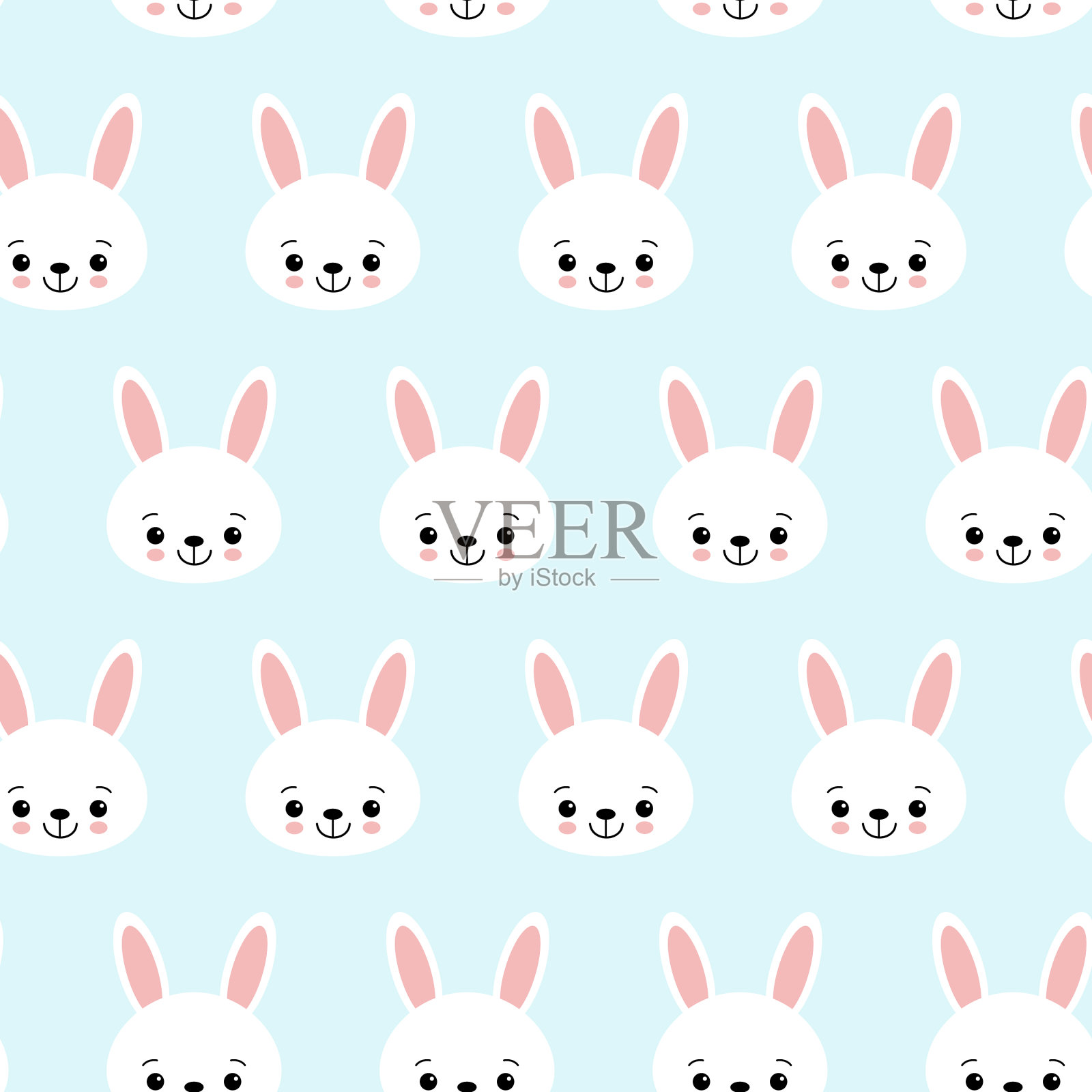 无缝模式与卡通兔子的孩子插画图片素材